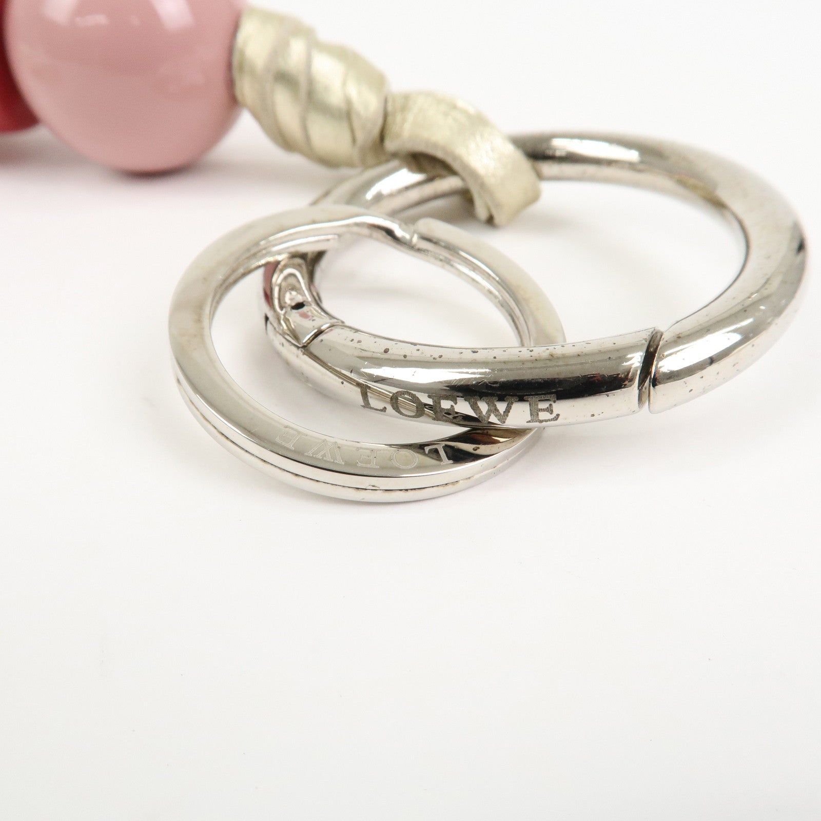 LOEWE Logo Leather Plastic Bag Charm Key Charm Key Chain Gold Pink