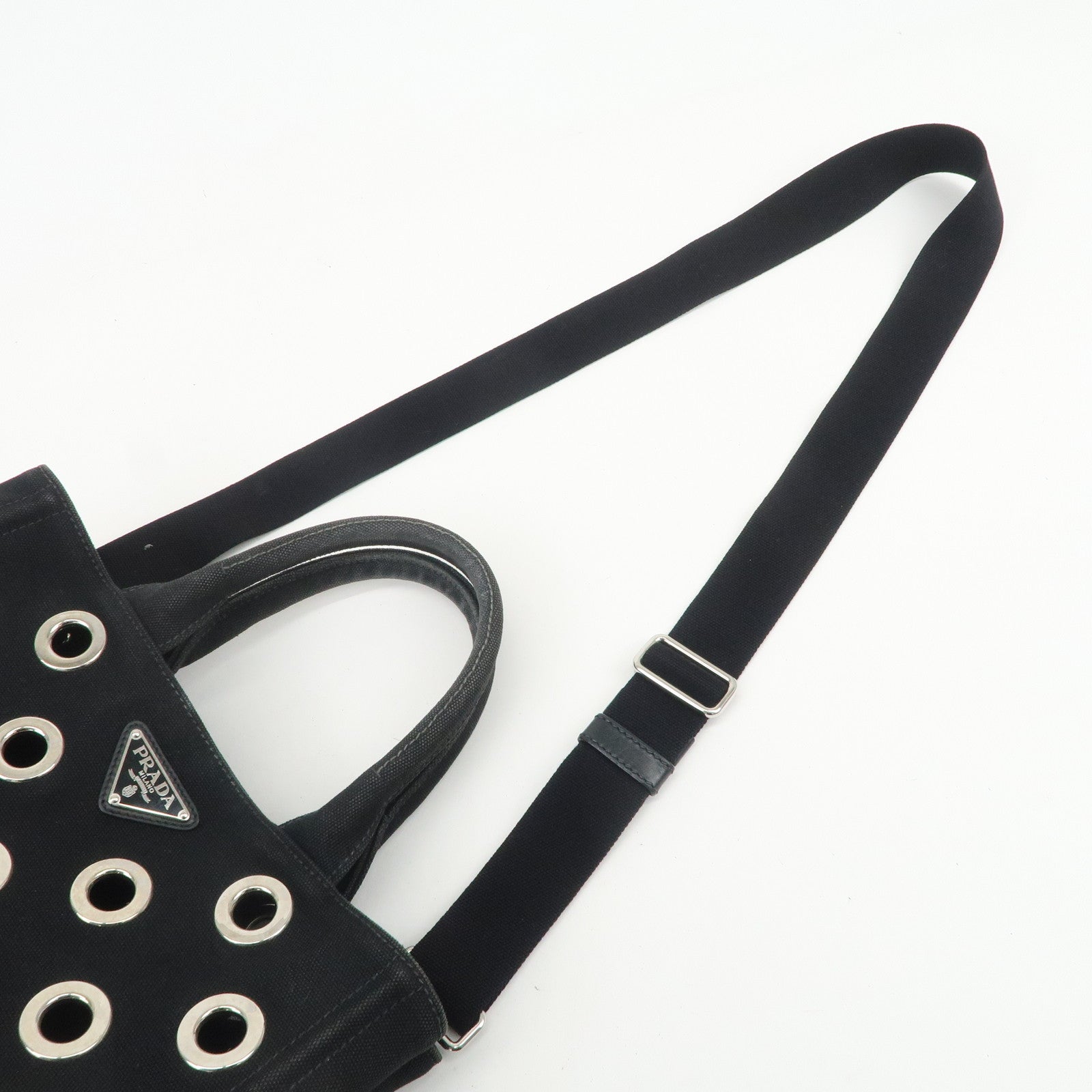 PRADA Canapa Mini Canvas Grommet 2Way Bag Hand Shoulder Bag Black