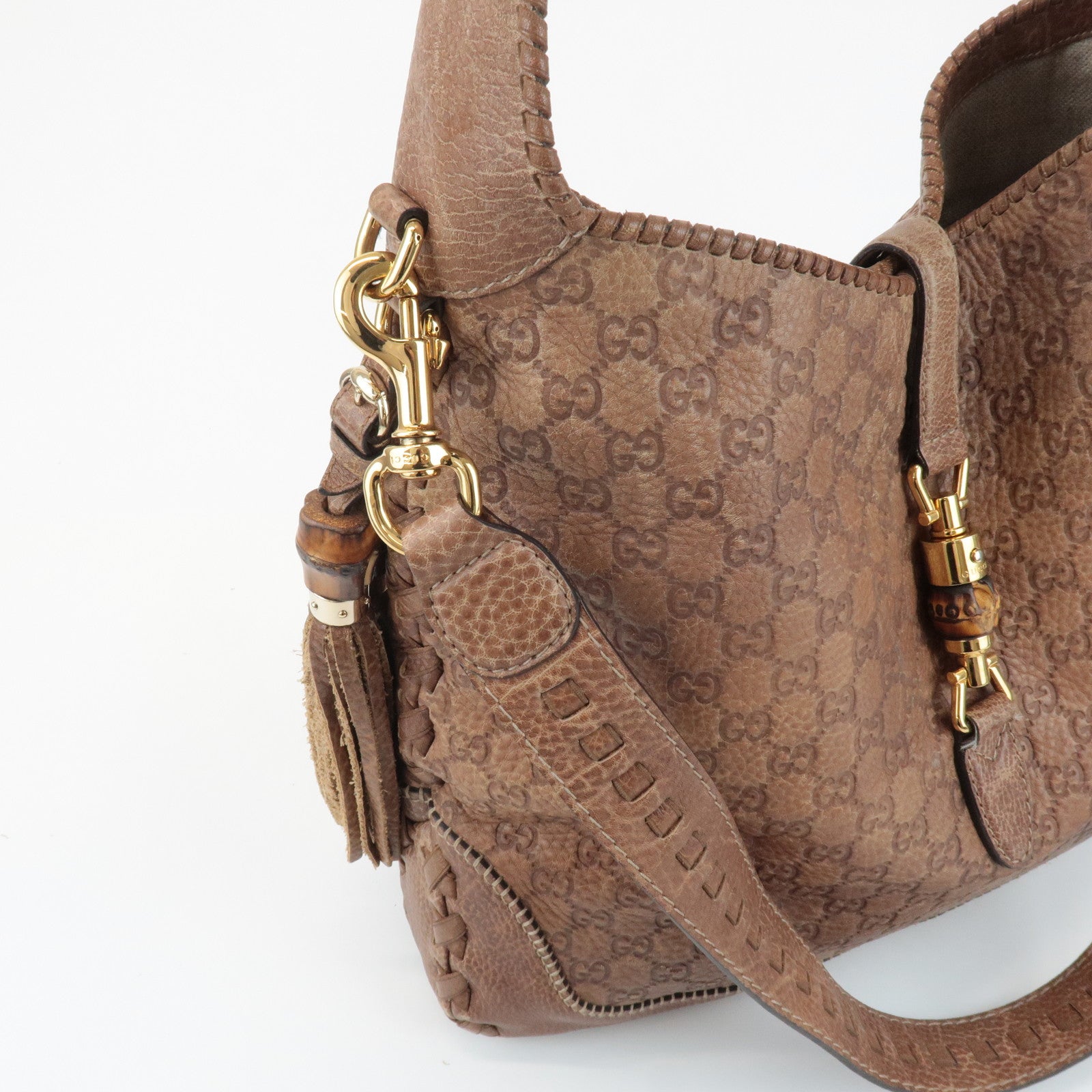 GUCCI New Jackie Bamboo Guccissima Leather Shoulder Bag Brown 218491 Used