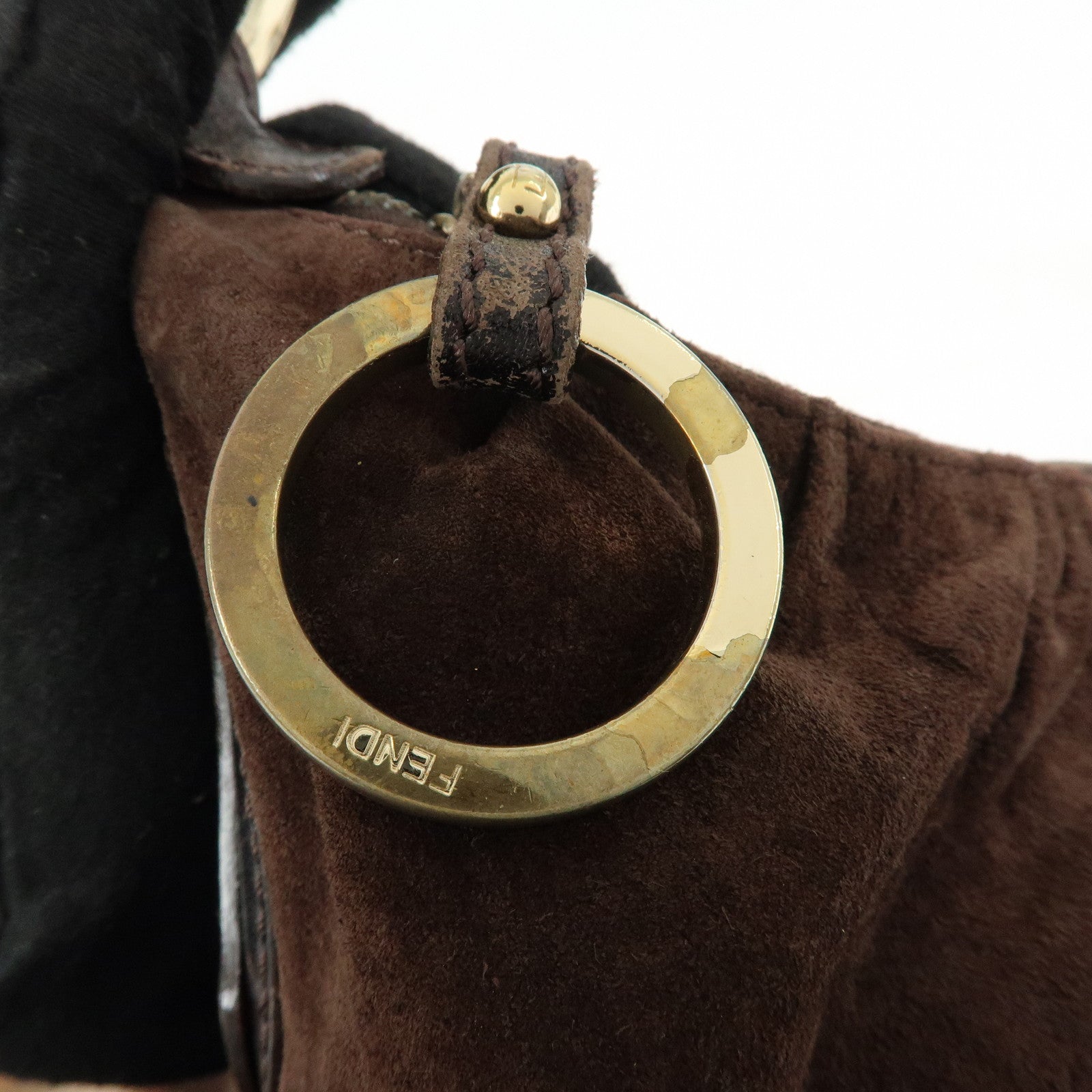 FENDI Suede Leather Shoulder Bag Hand Bag Brown 8BR343