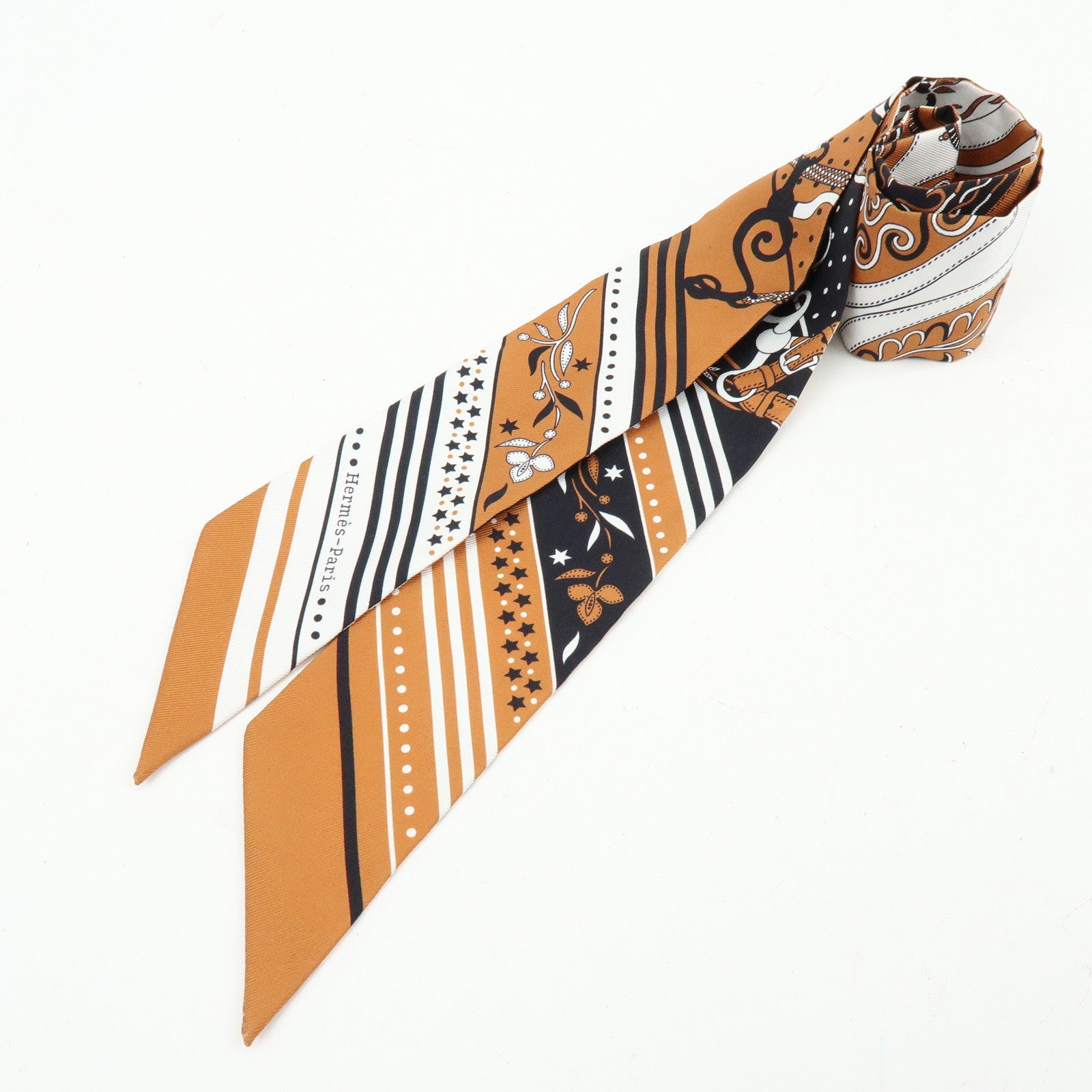 HERMES Silk 100% Twilly Festival Des Amazones Brown Black