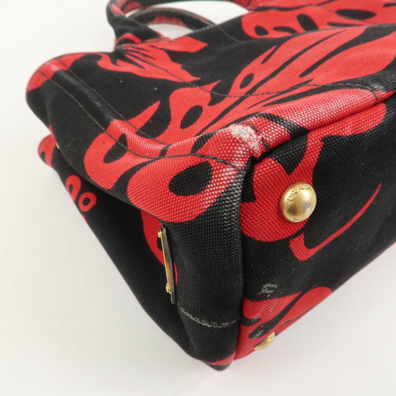 PRADA Canapa Mini 2Way Bag Tote Bag Black Red BN2439G