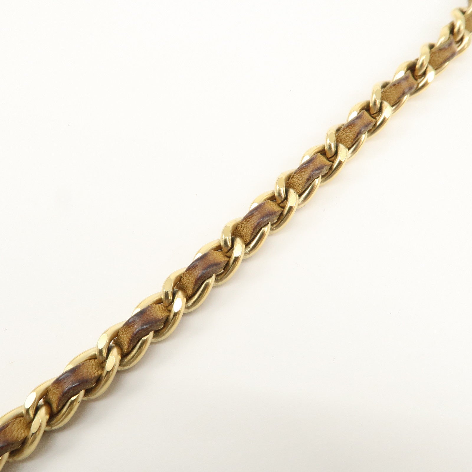 CHANEL Chocolate Bar Lamb Skin Chain Shoulder Bag Beige Gold Used