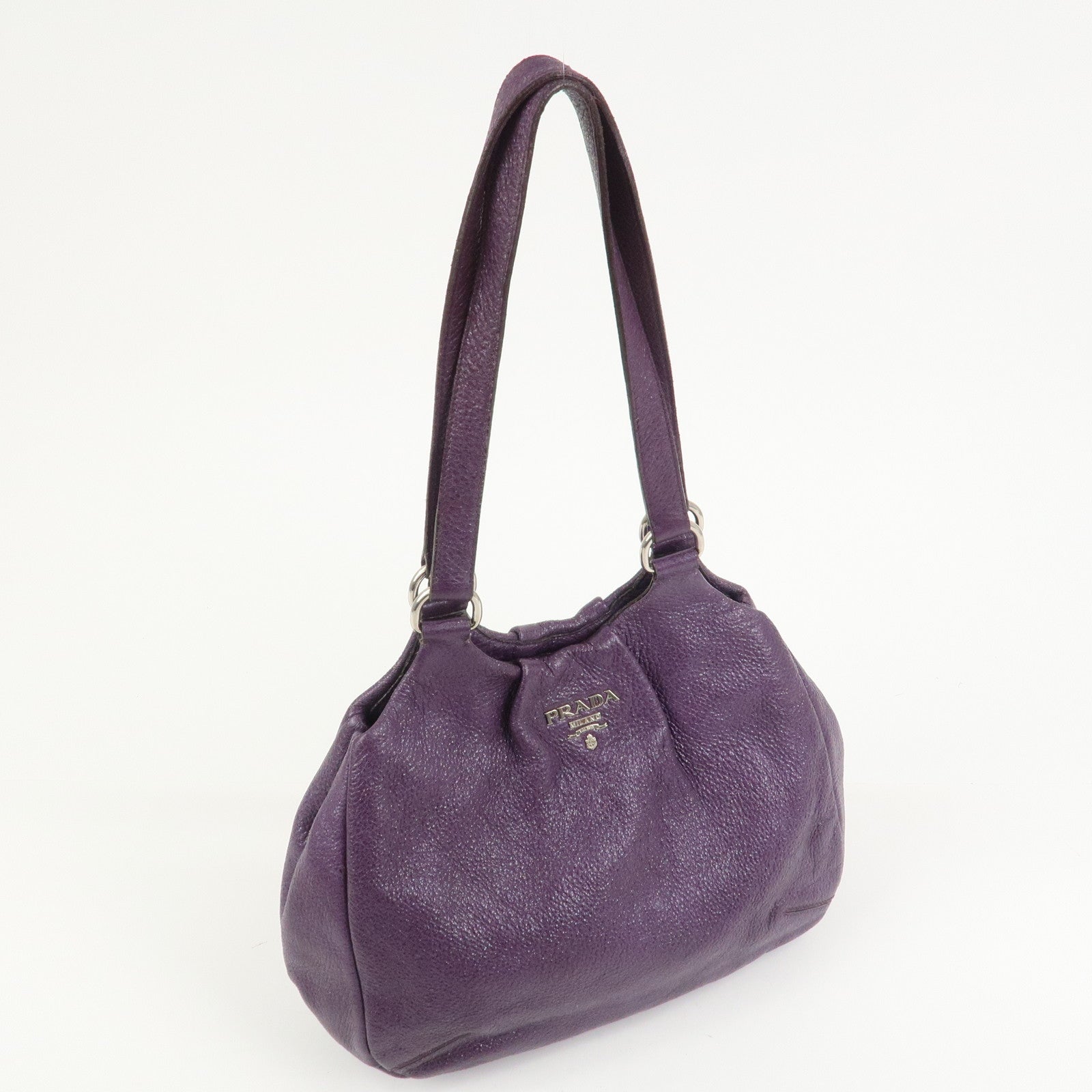 PRADA Leather Tote Bag Shoulder Bag Purple Silver