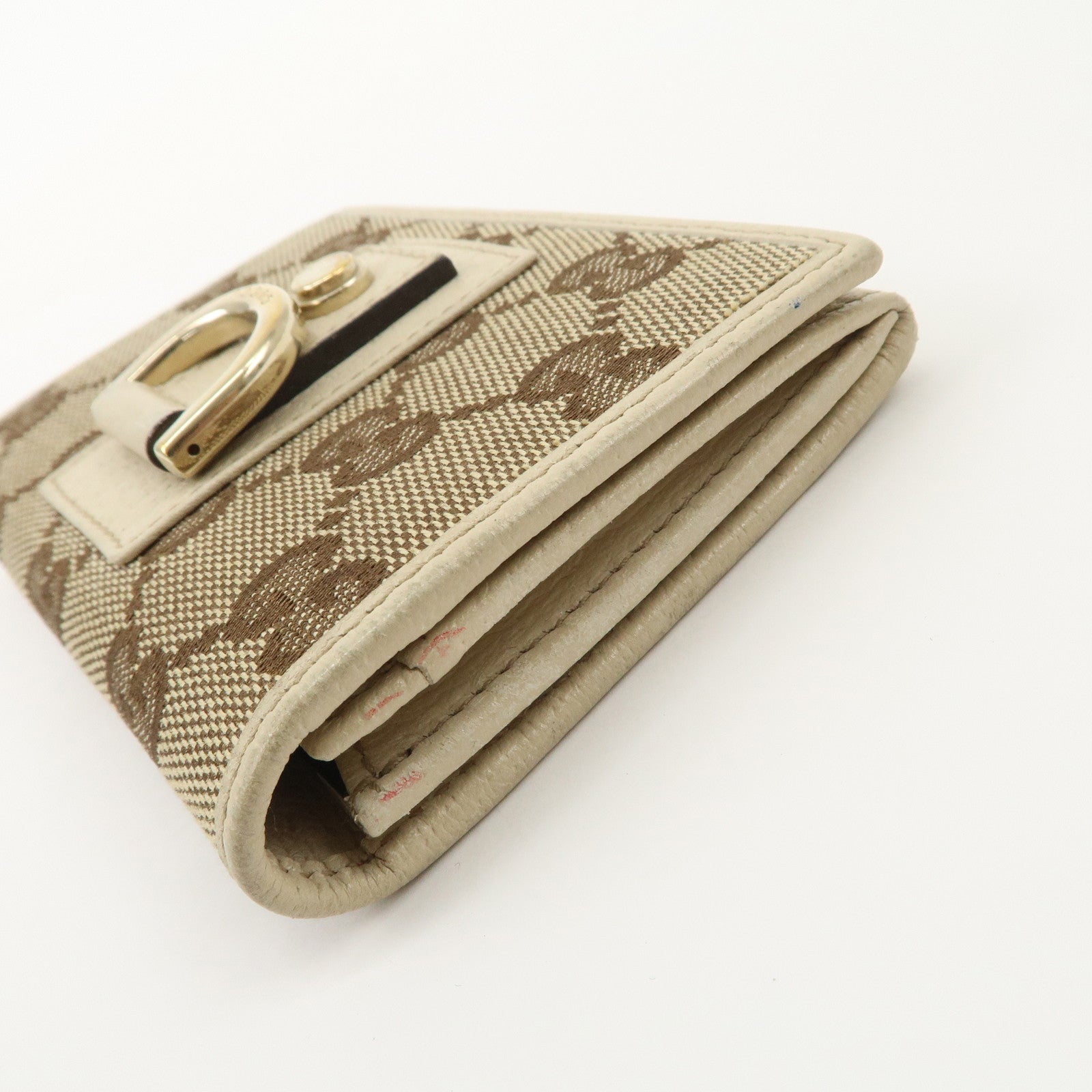 GUCCI Abbey GG Canvas Leather Card Case Ivory Beige 141417 Used