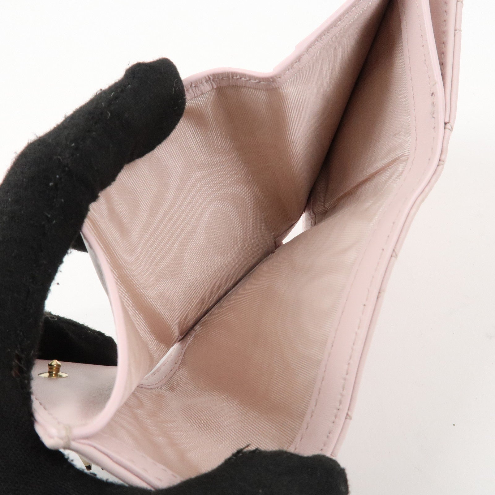 Christian Dior Cannage Leather Compact Wallet Pink Used