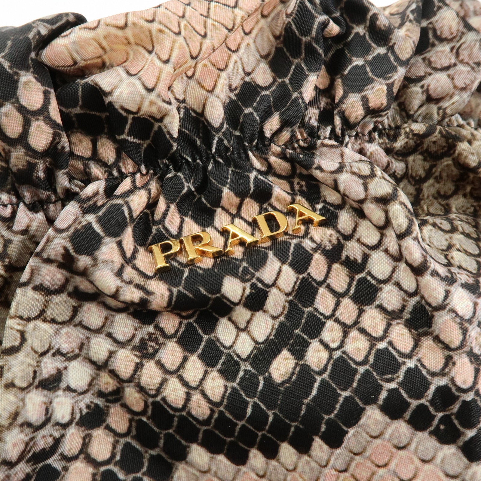 Prada Nylon Leather Ribbon Python Print Tote Bag Black Pink BR4206