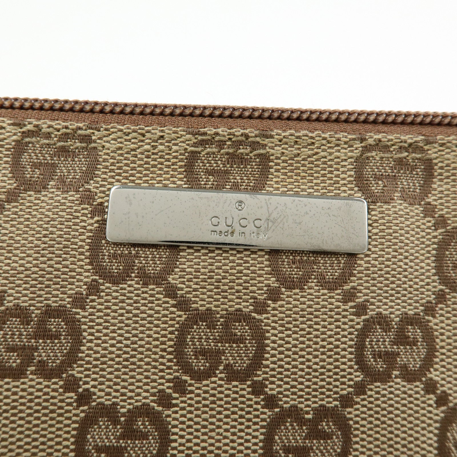 GUCCI Boat Bag GG Canvas Hand Bag Accessory Pouch Beige Brown 07198