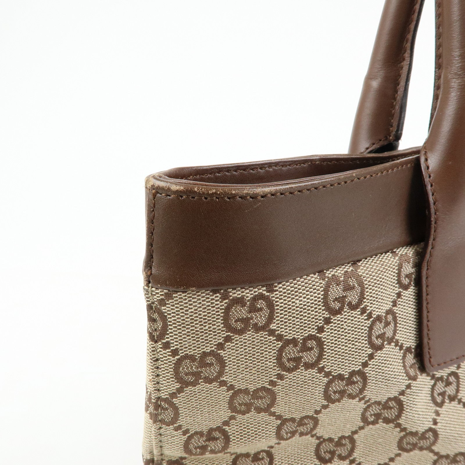 GUCCI GG Canvas Leather Tote Bag Hand Bag Beige Brown 002.1119