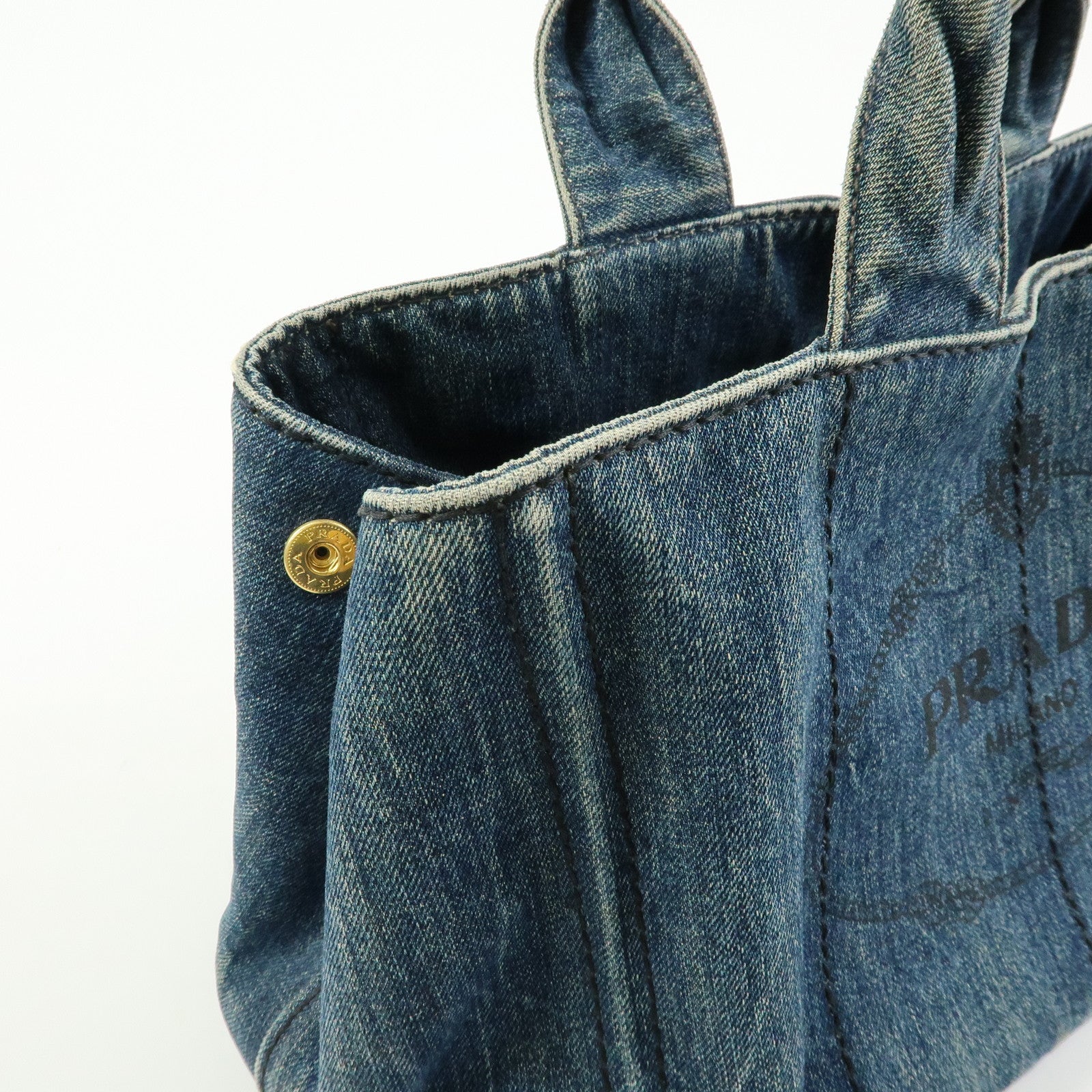 PRADA Logo Canapa Canvas Denim Tote Bag Hand Bag Blue B1877B