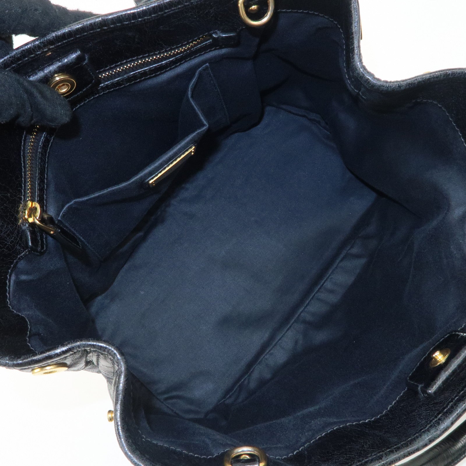 MIUMIU Logo Leather 2WAY Hand Bag Black Gold Hardware RN0685 Used