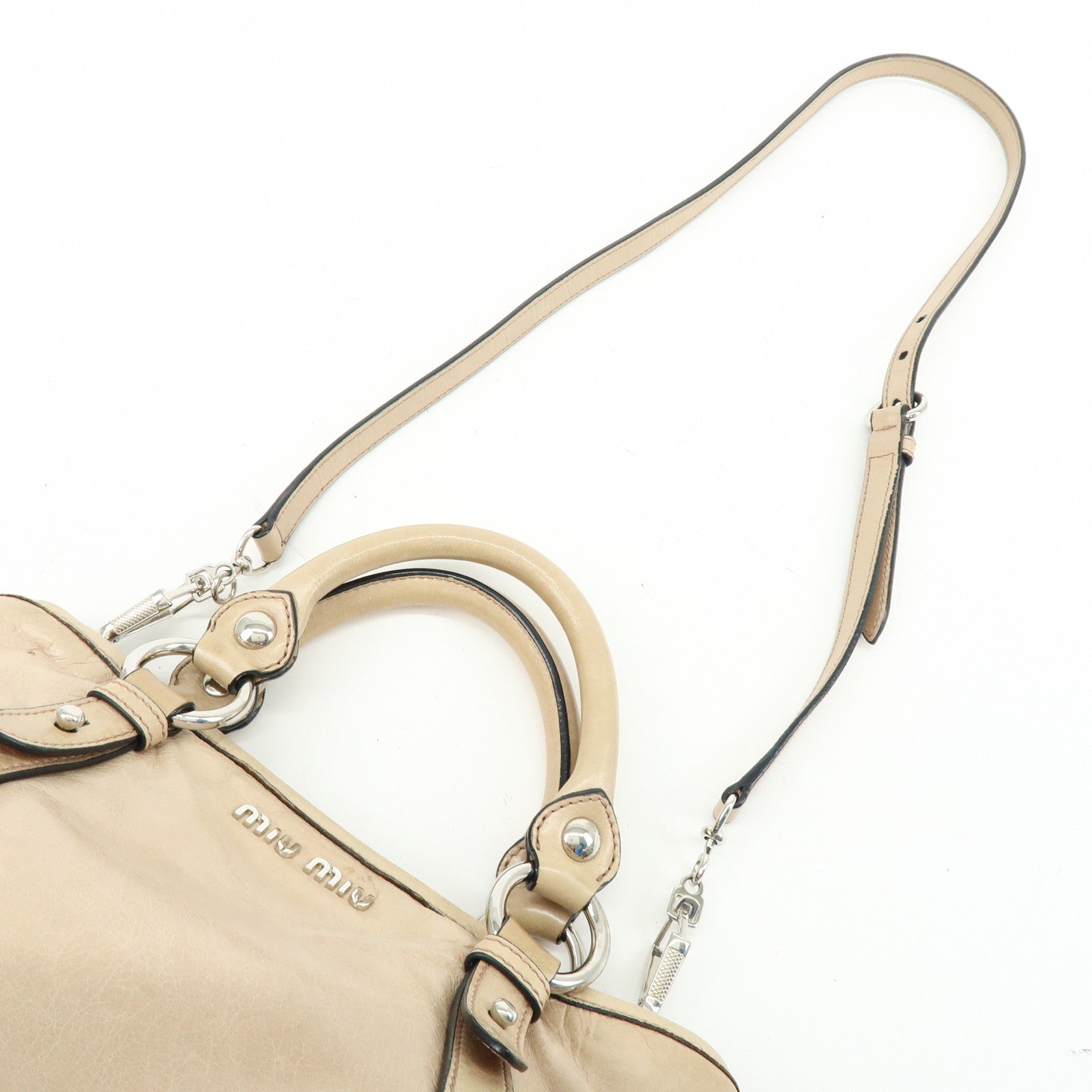 MIU MIU Leather 2Way Bag Hand Bag Shoulder Bag Beige RN0685
