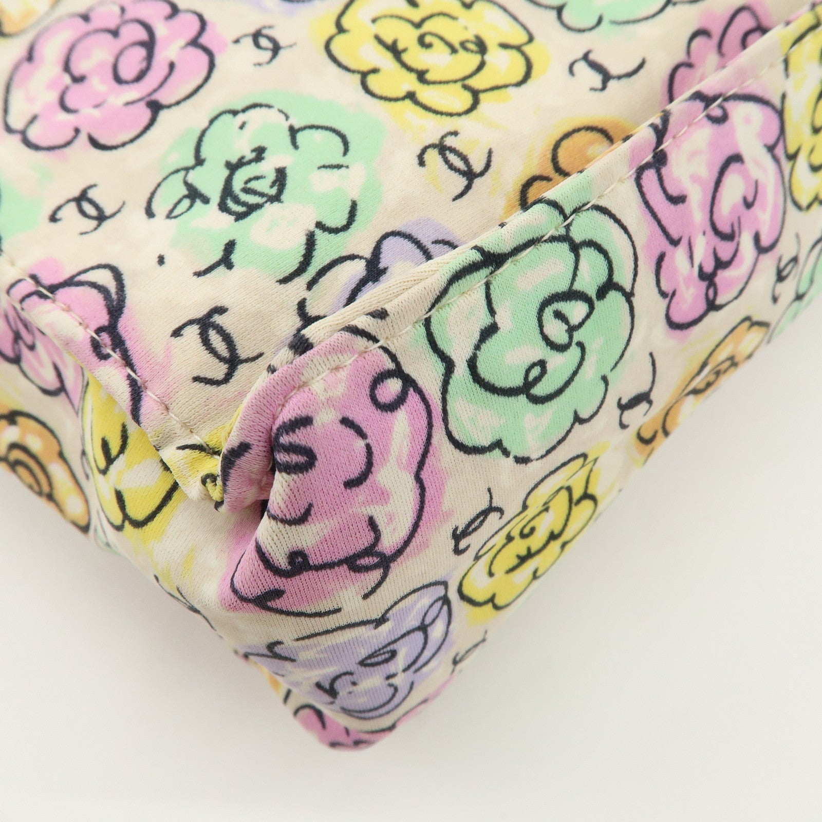 CHANEL Camellia Canvas Nylon 2Way Bag Hand Bag Flower Multicolor Used