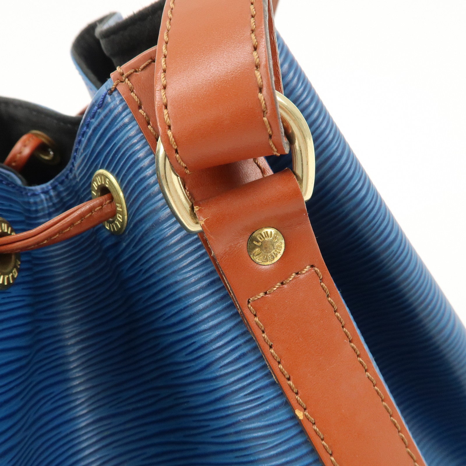 Louis Vuitton Epi Petit Noe Shoulder Bag Bi-Color Blue Kenya Brown Used