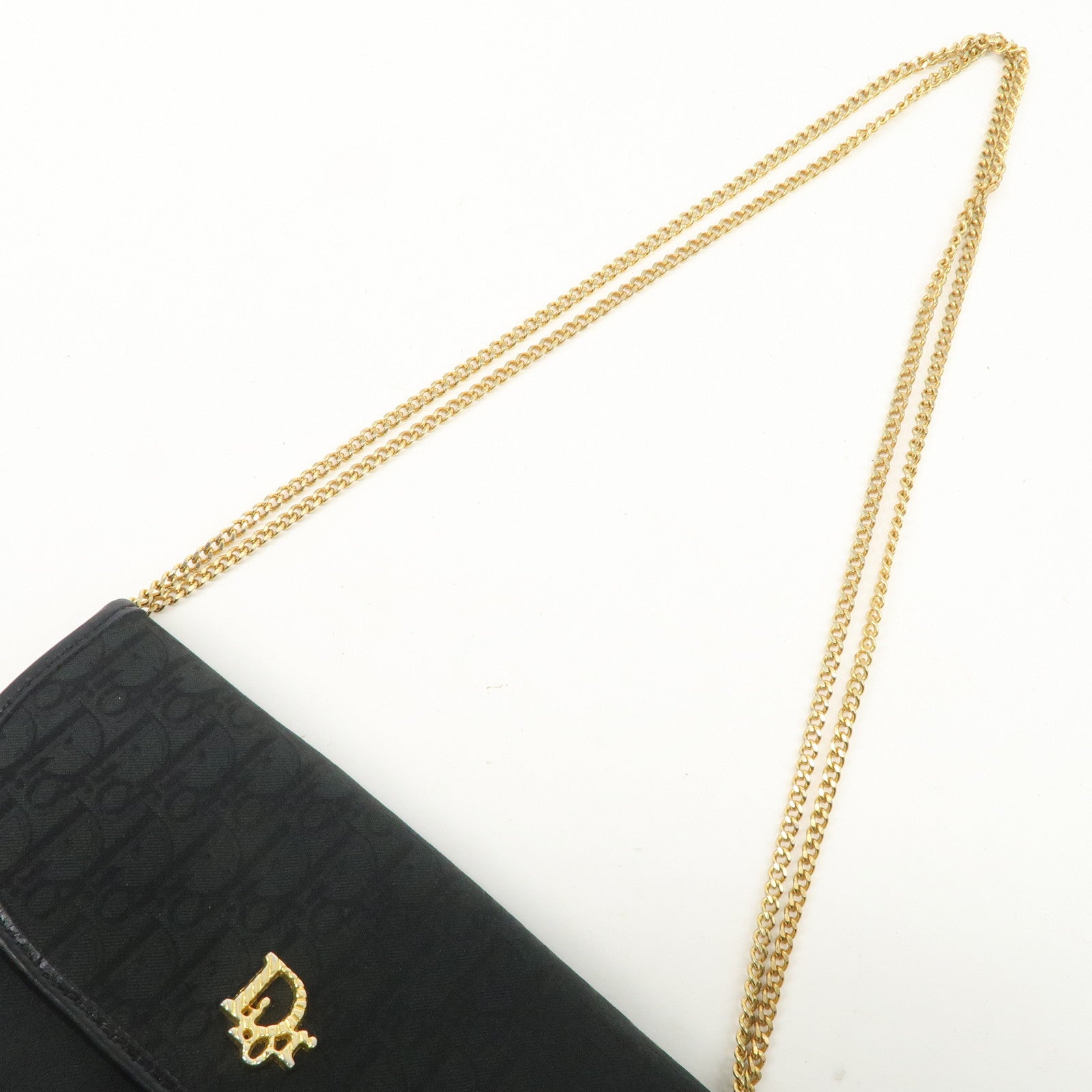 Christian Dior Trotter Leather Canvas Chain Shoulder Bag Black