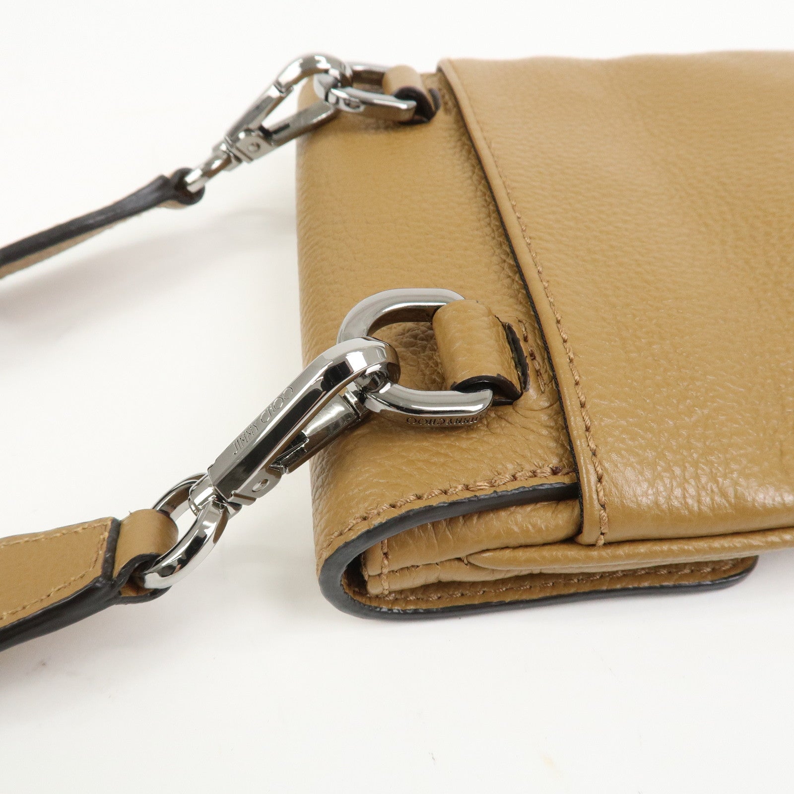 JIMMY CHOO Leather KIMI MESSANGER Studs Shoulder Bag Brown