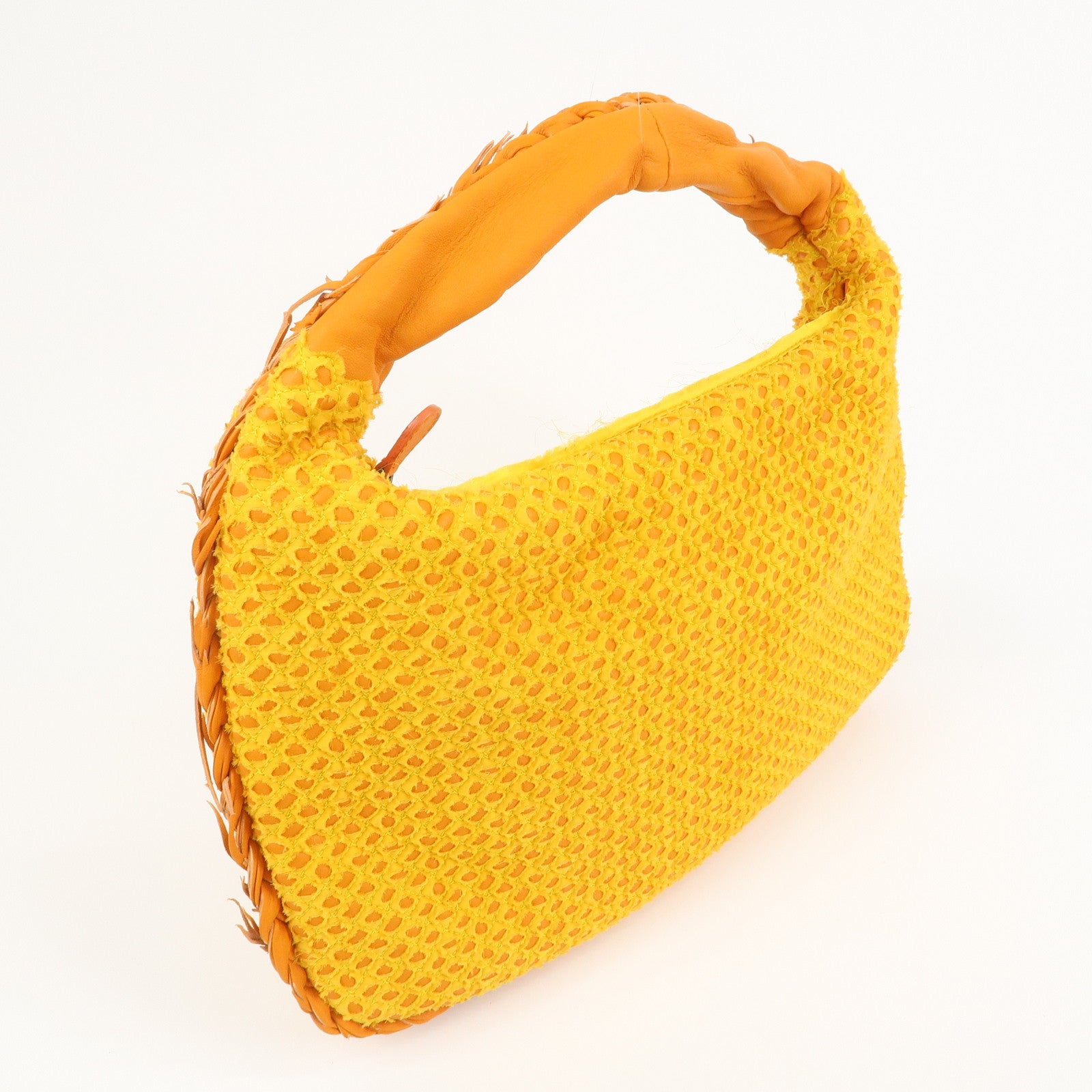 BOTTEGA VENETA Hobo Leather Cotton Shoulder Bag Orange Yellow