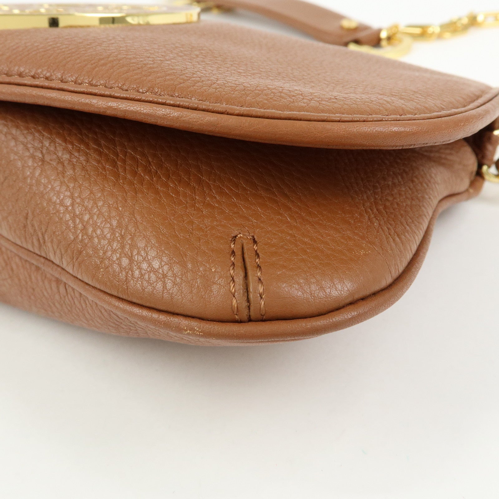 TORY BURCH Leather Flap Shoulder Bag Crossbody Bag Clutch Brown