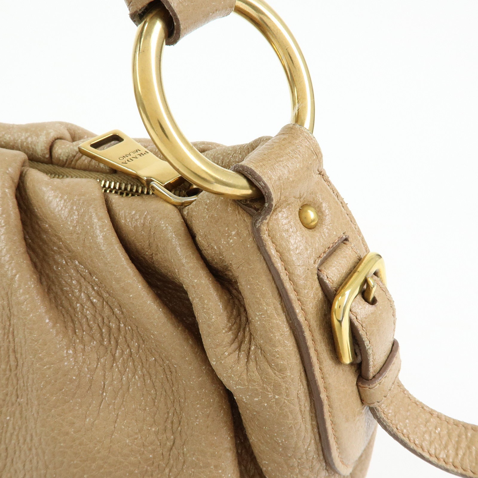 PRADA Logo Leather Chain One Shoulder Bag Light Brown BR4243