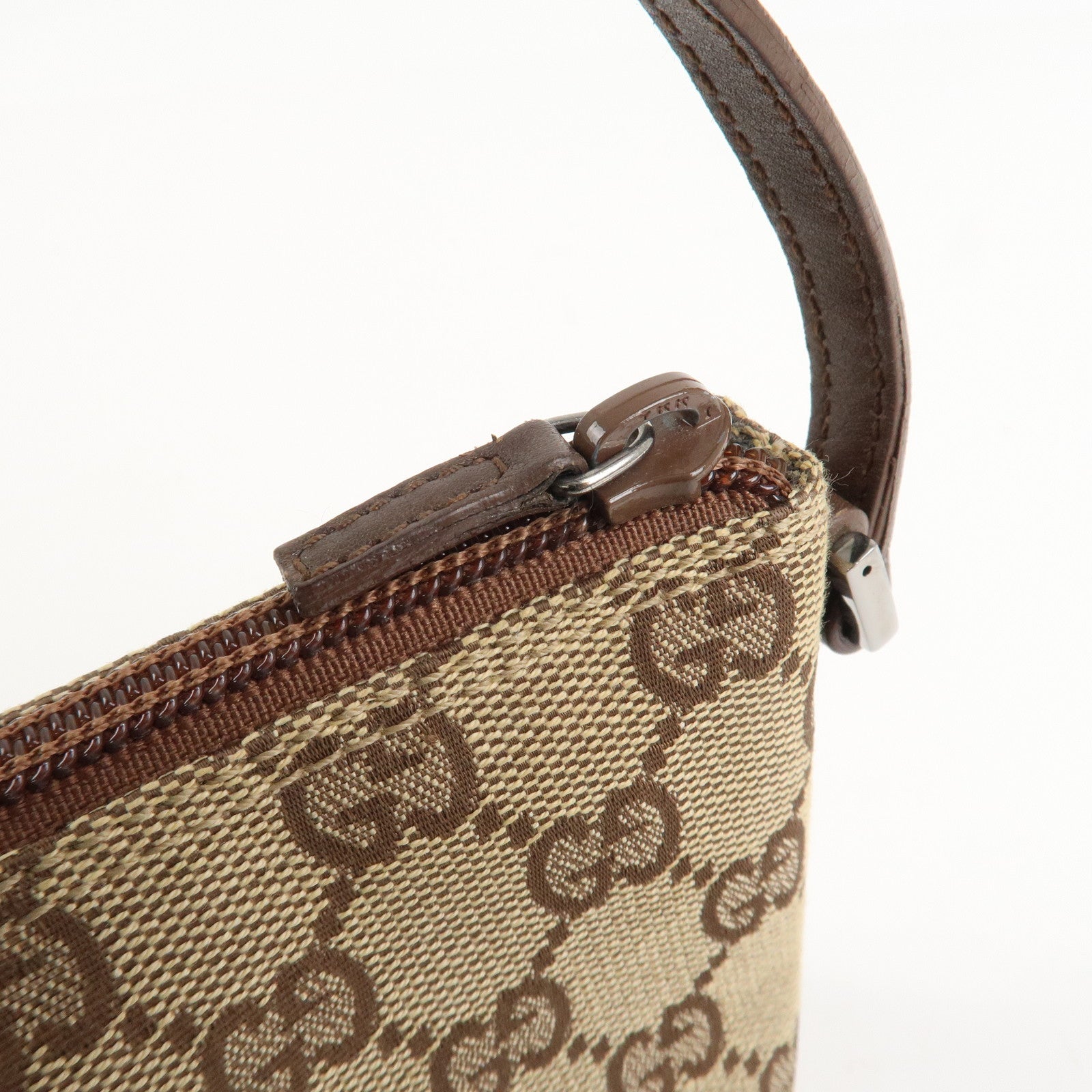 GUCCI GG Canvas Leather Bag Hand Bag Pouch Beige Brown 07198 Used