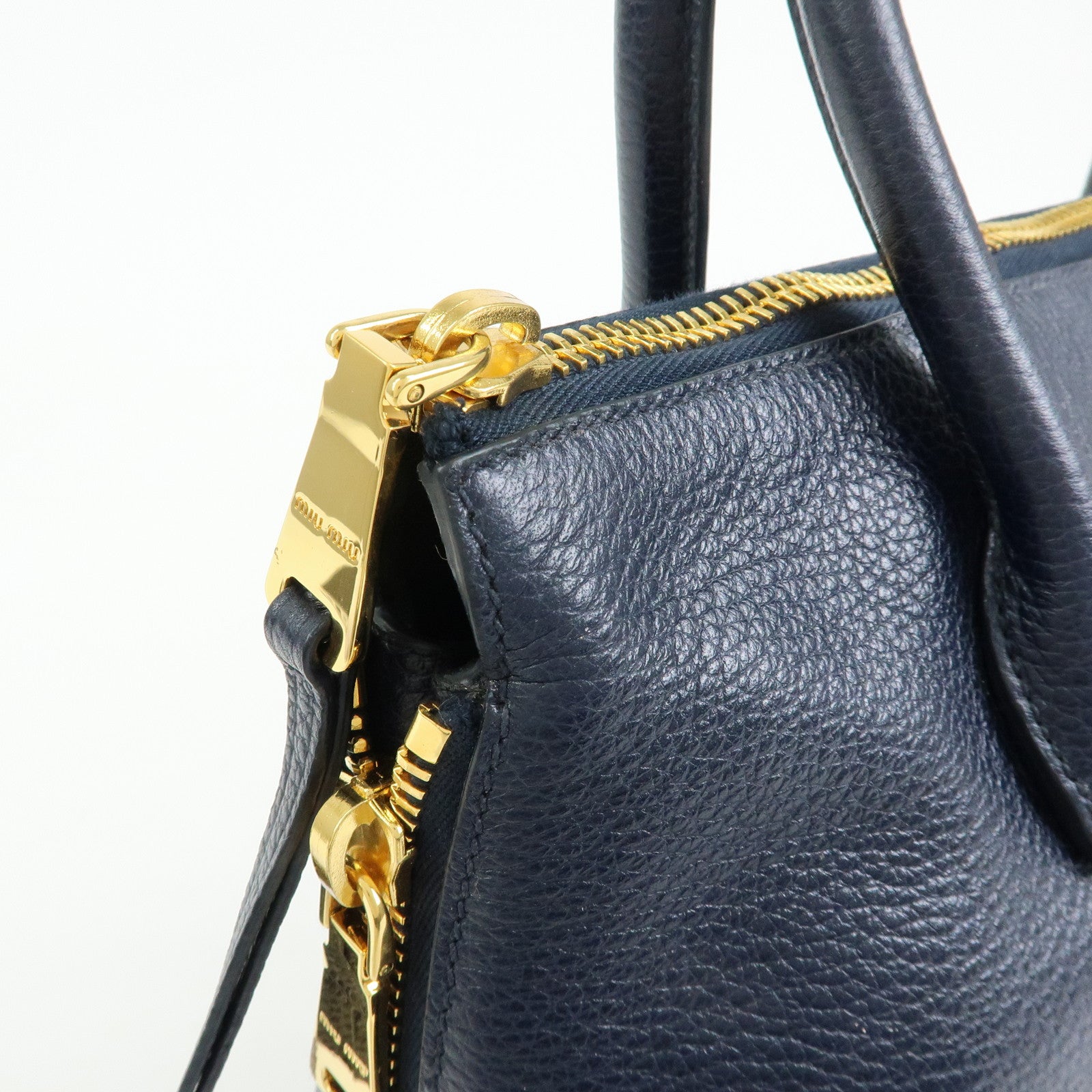 MIU MIU Logo Leather 2WAY Bag Shoulder Bag Hand Bag Navy 5BB016
