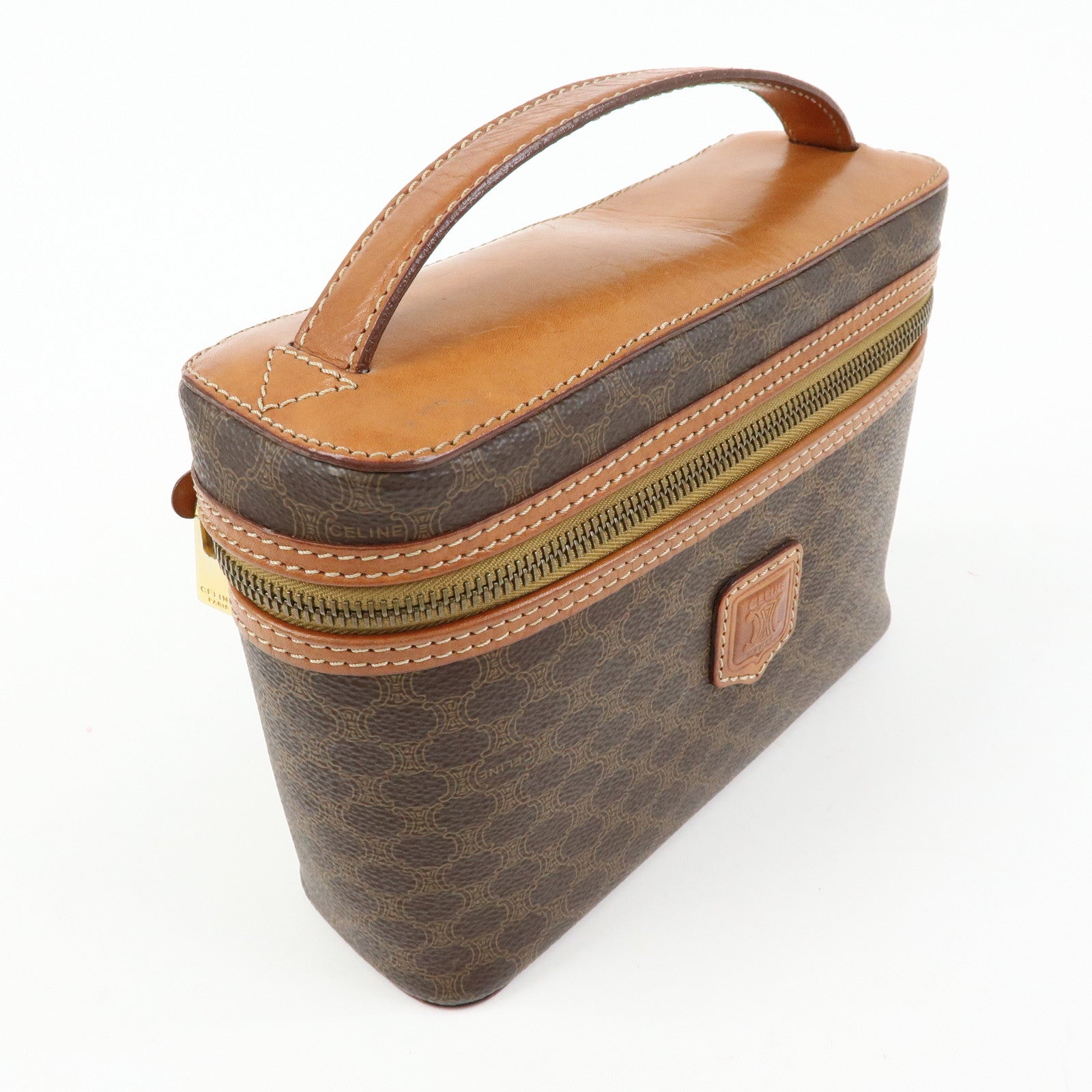 CELINE Macadam PVC Leather Hand Bag Vanity Bag Brown