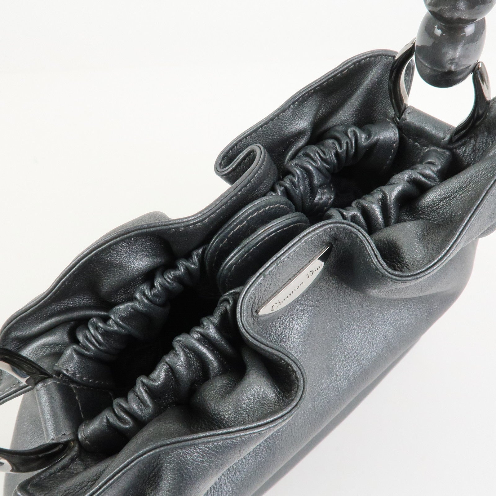 Christian Dior Maris Pearl Leather Hand Bag Gray