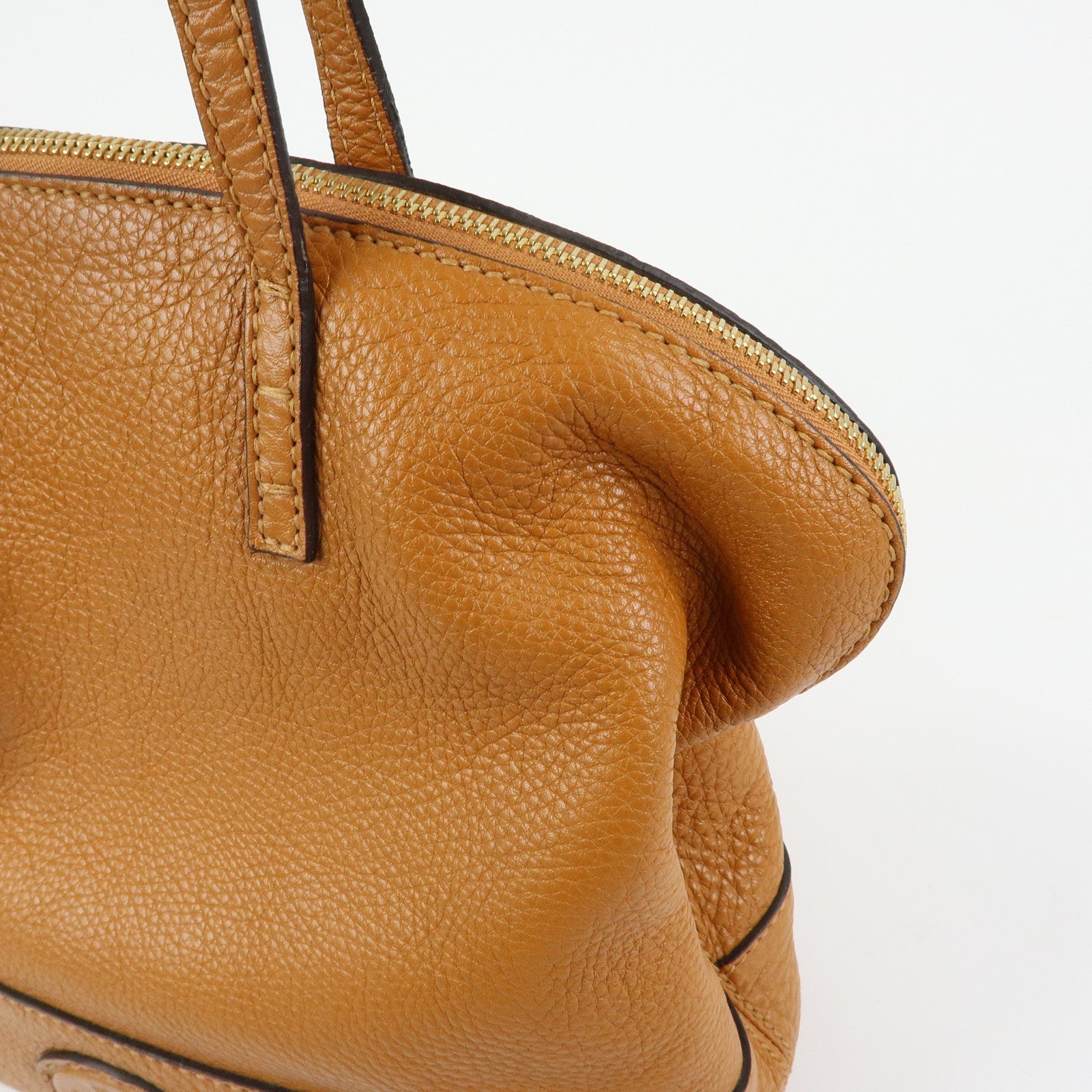 FENDI Chameleon Selleria Leather Tote Bag Shoulder Bag Brown 8BN232