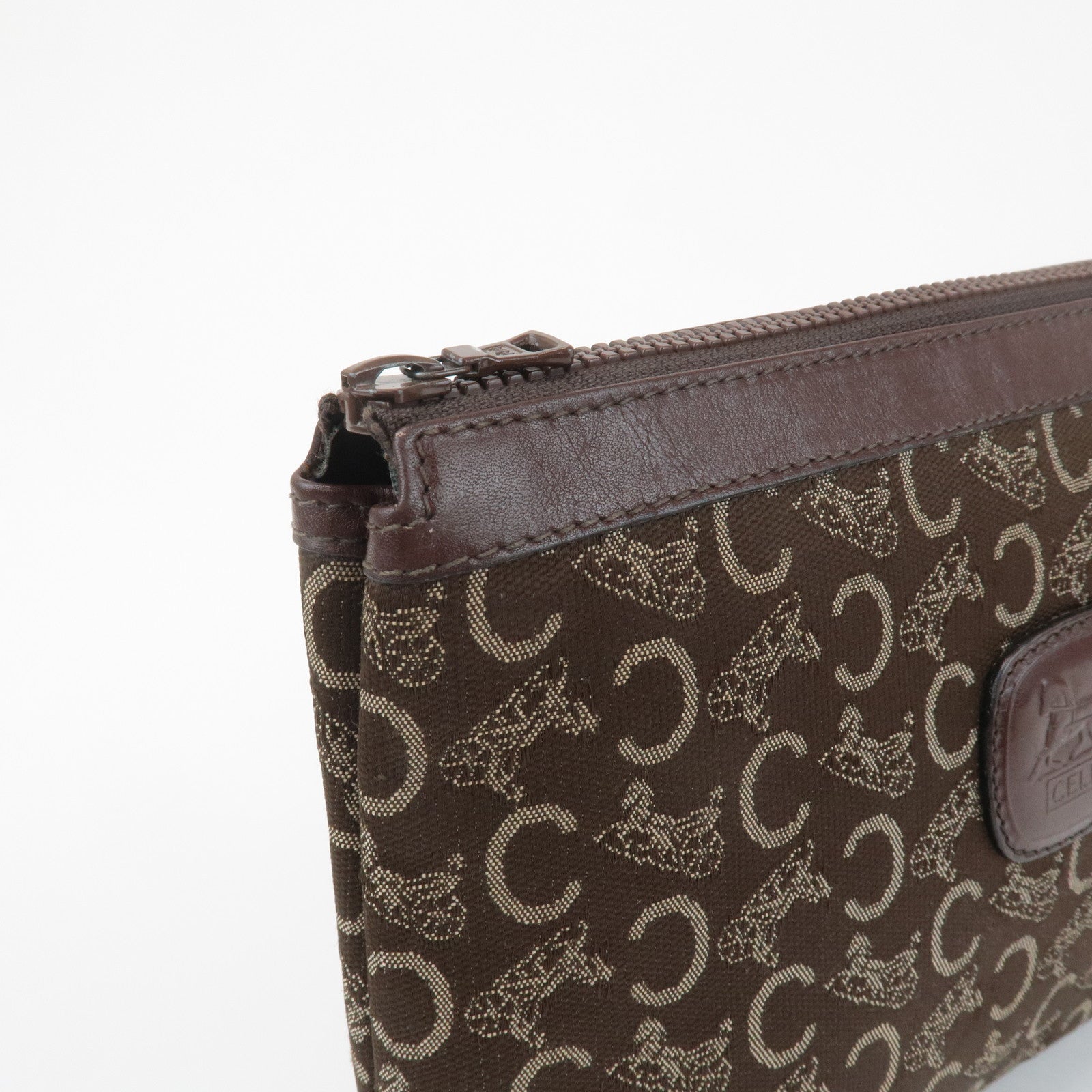 CELINE C Macadam Canvas Leather Pouch Brown
