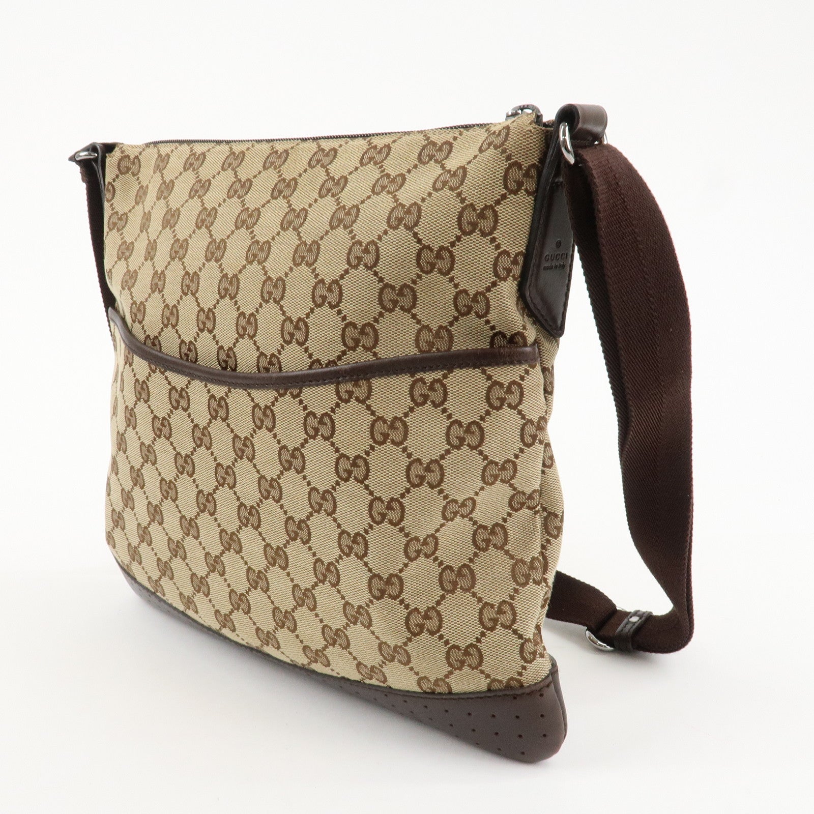 GUCCI GG Canvas Leather Shoulder Bag Crossbody Bag Brown 145857 Used