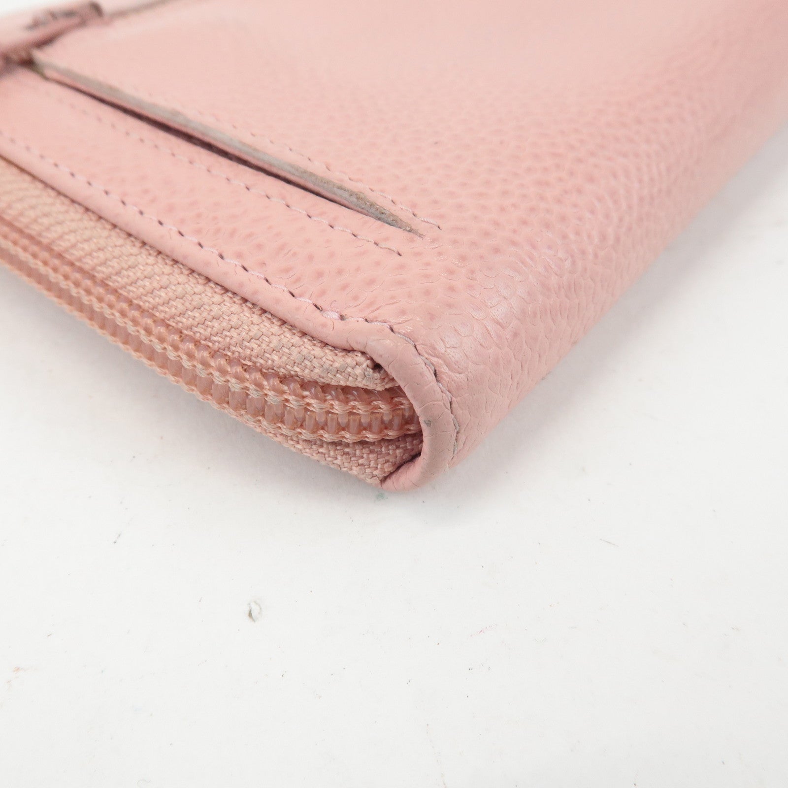 CHANEL COCO Mark Caviarskin Zip Around Long Wallet Pink A50071 Used
