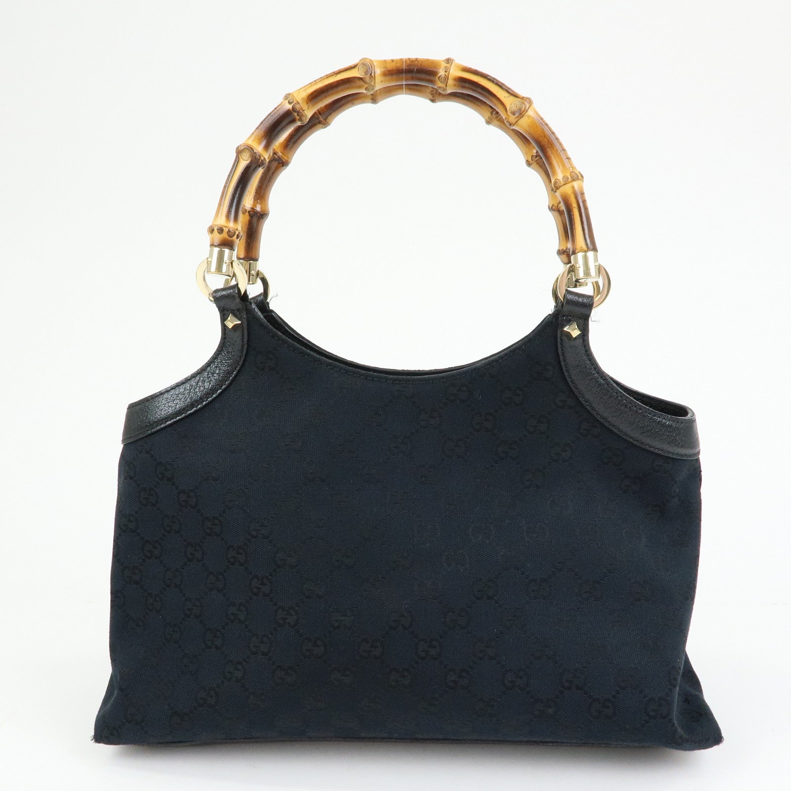GUCCI Bamboo GG Canvas Leather Tote Bag Hand Bag Black 137395
