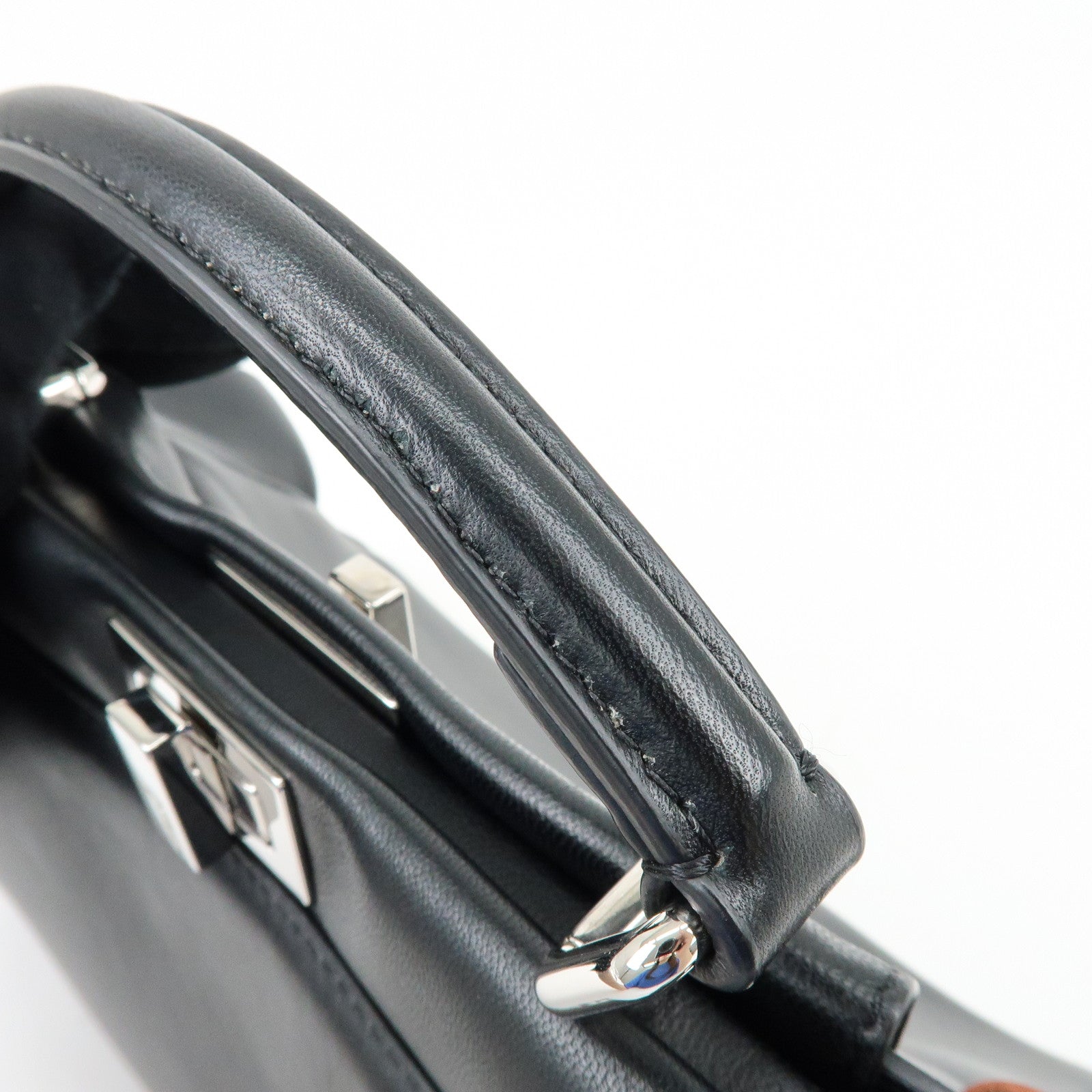 FENDI Mini Peekaboo Leather 2Way Shoulder Hand Bag Black 8BN244
