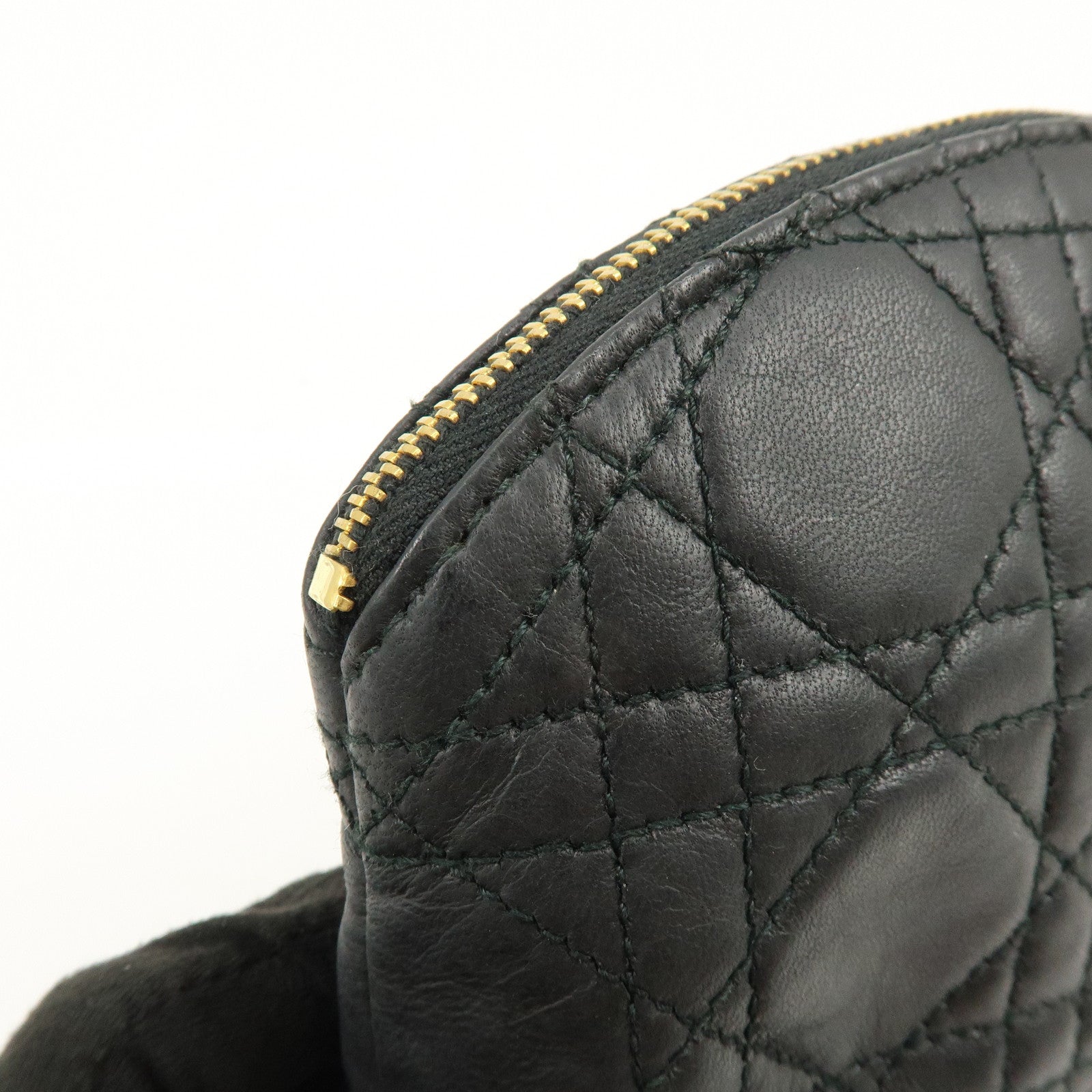 Christian Dior Cannage Lamb Skin Pouch Cosmetic Pouch Black