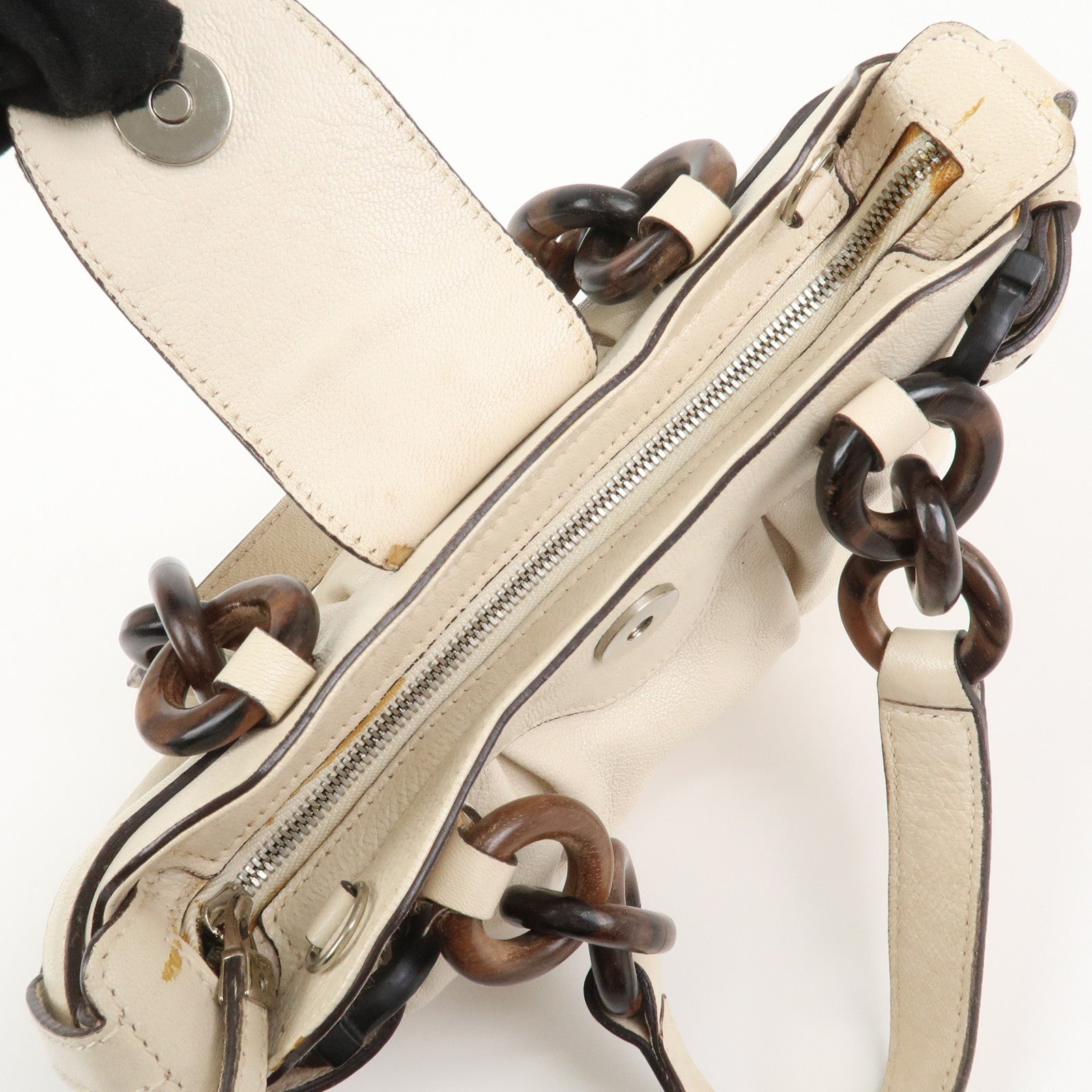 Ferragamo Leather 2 Way Bag Hand Bag Shoulder Bag Ivory