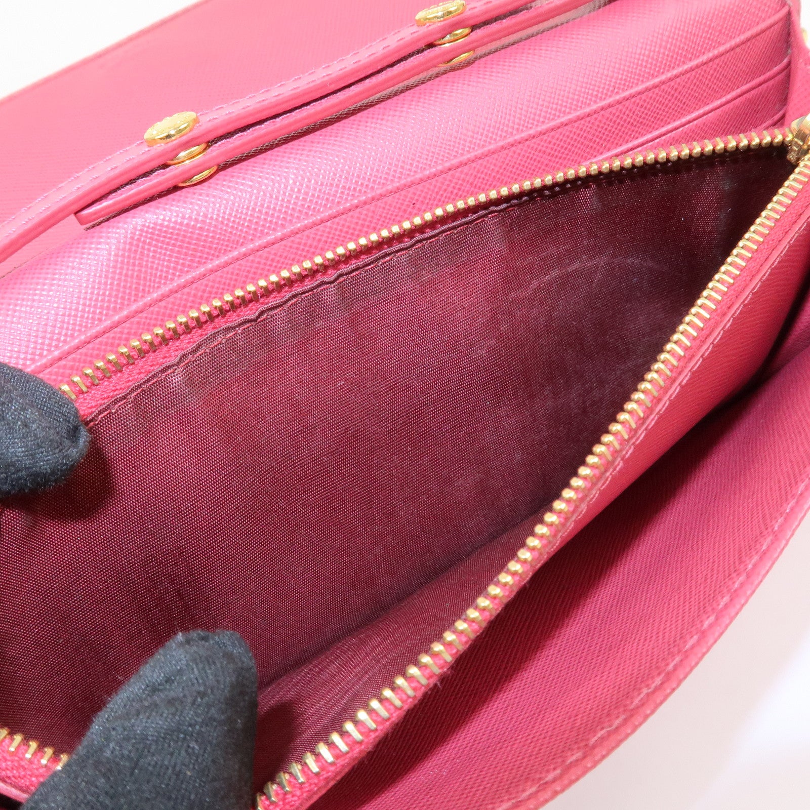 PRADA Logo Saffiano Leather WOC Chain Long Wallet Pink 1M1290