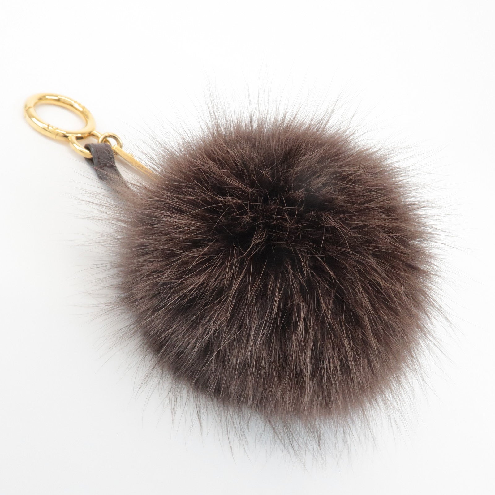 FENDI Fur Pom Pom Bag Charm Key Chain Brown Used