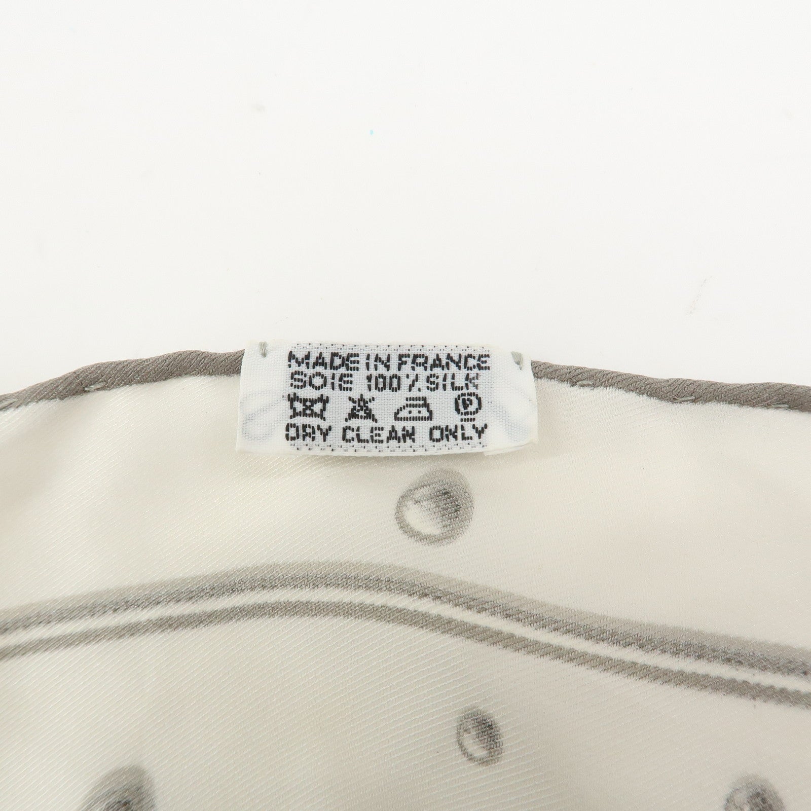HERMES Pointru Bolduc Silk 100% Scarf VIF ARGENT White Gray