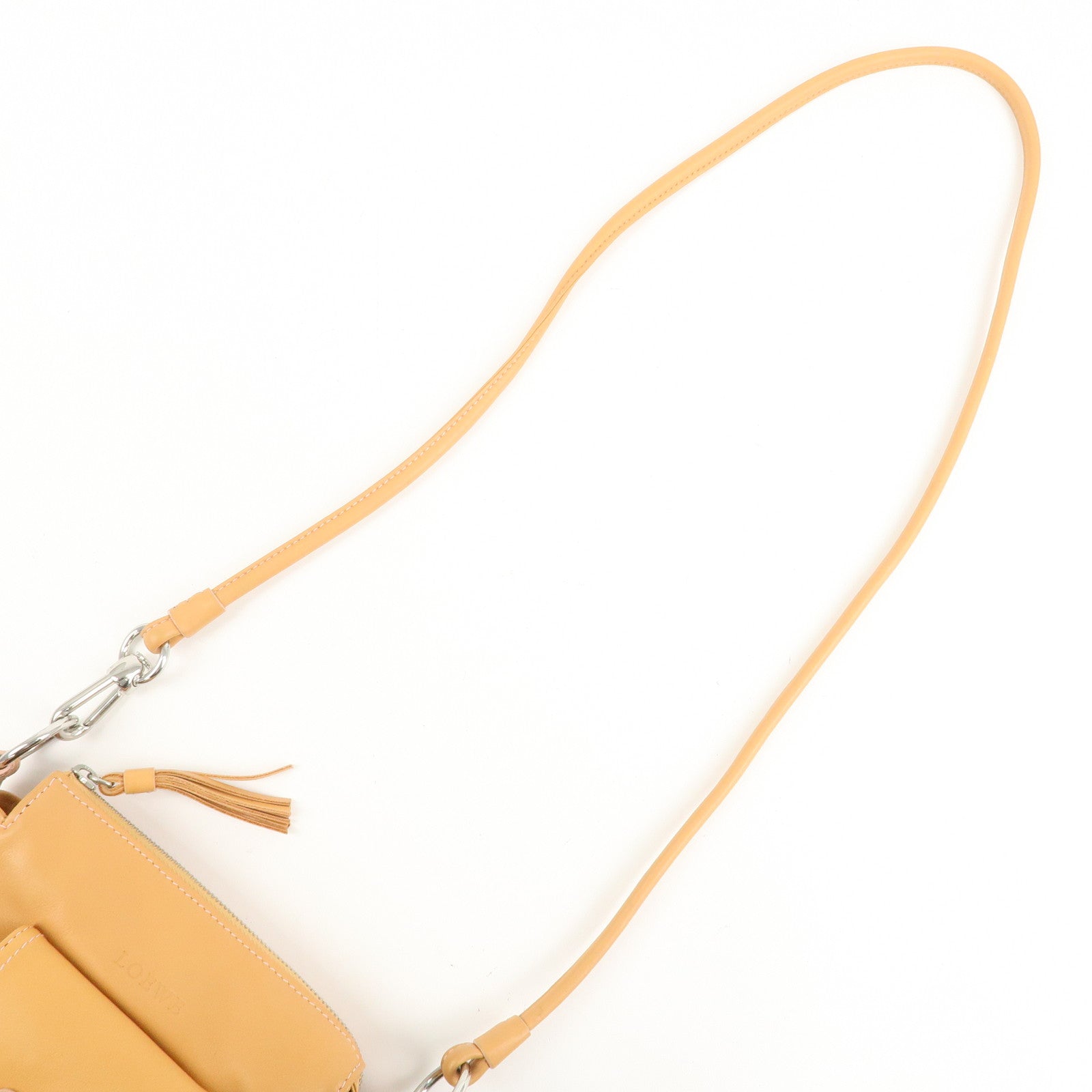 LOEWE Anagram Leather Suede Shoulder Bag Biege Silver HDW Used