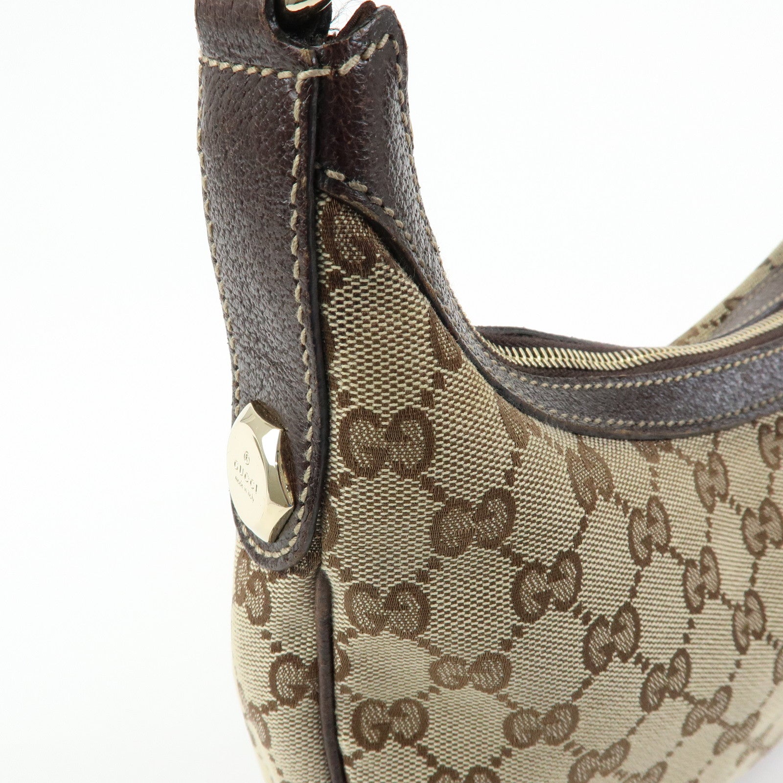 GUCCI GG Canvas Leather Shoulder Bag Hand Bag Beige Brown 154395
