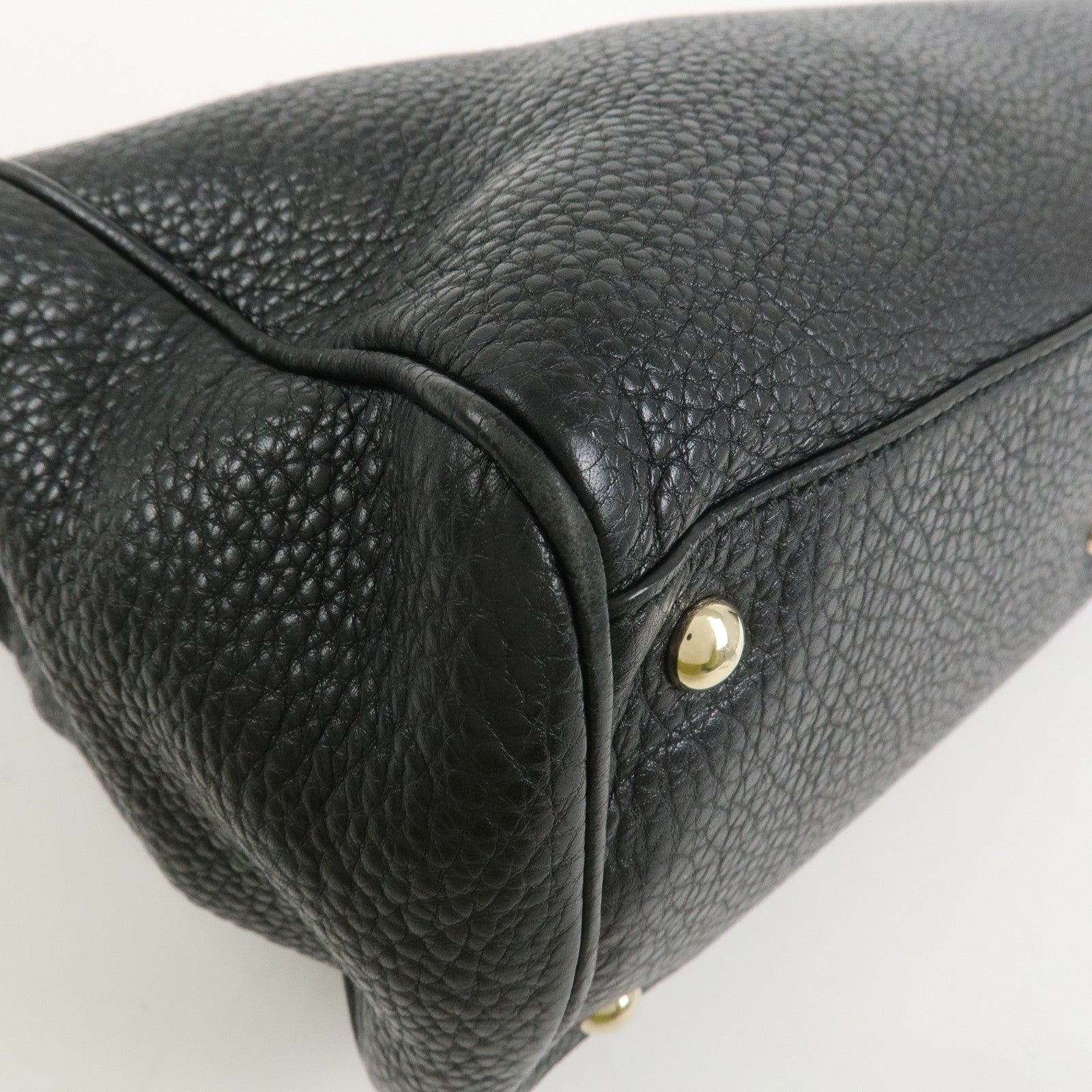 GUCCI Bamboo Shopper Medium Leather 2Way Shoulder Bag Black 323660