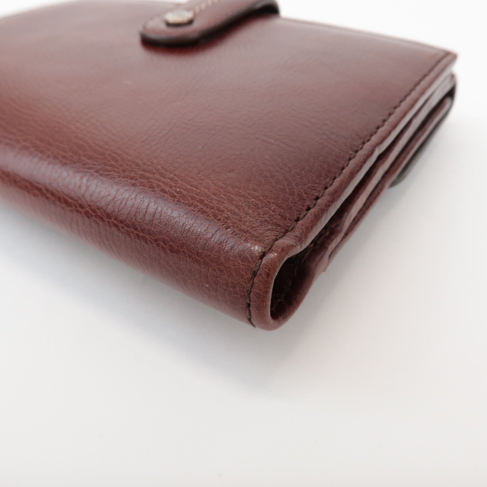 Christian Dior Leather Flower Embroidery Motif Compact Wallet Brown