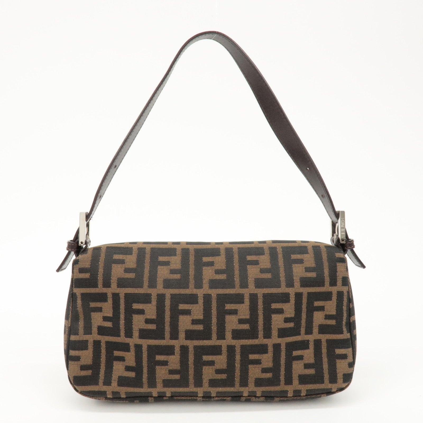FENDI Mamma Baguette Zucca Canvas Shoulder Bag Black Brown 26421 Used