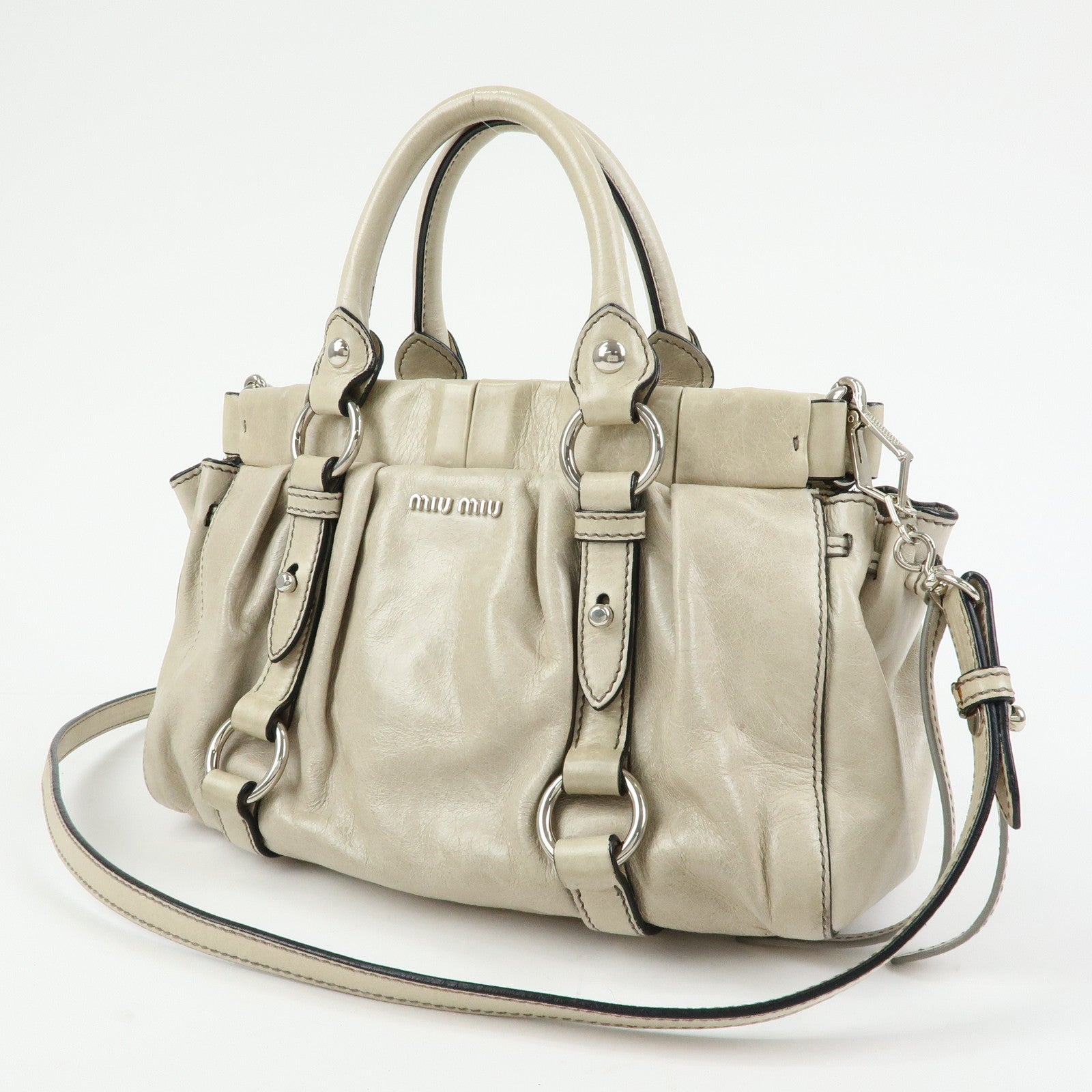 MIU MIU Logo Leather 2Way Bag Hand Bag Shoulder Bag Gray