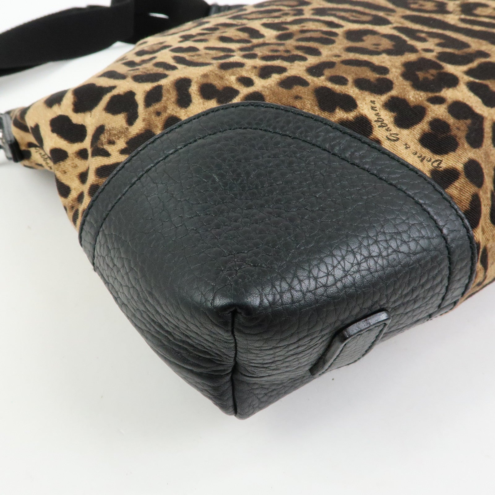DOLCE & GABBANA Canvas Leather Shoulder Bag Leopard Brown Black