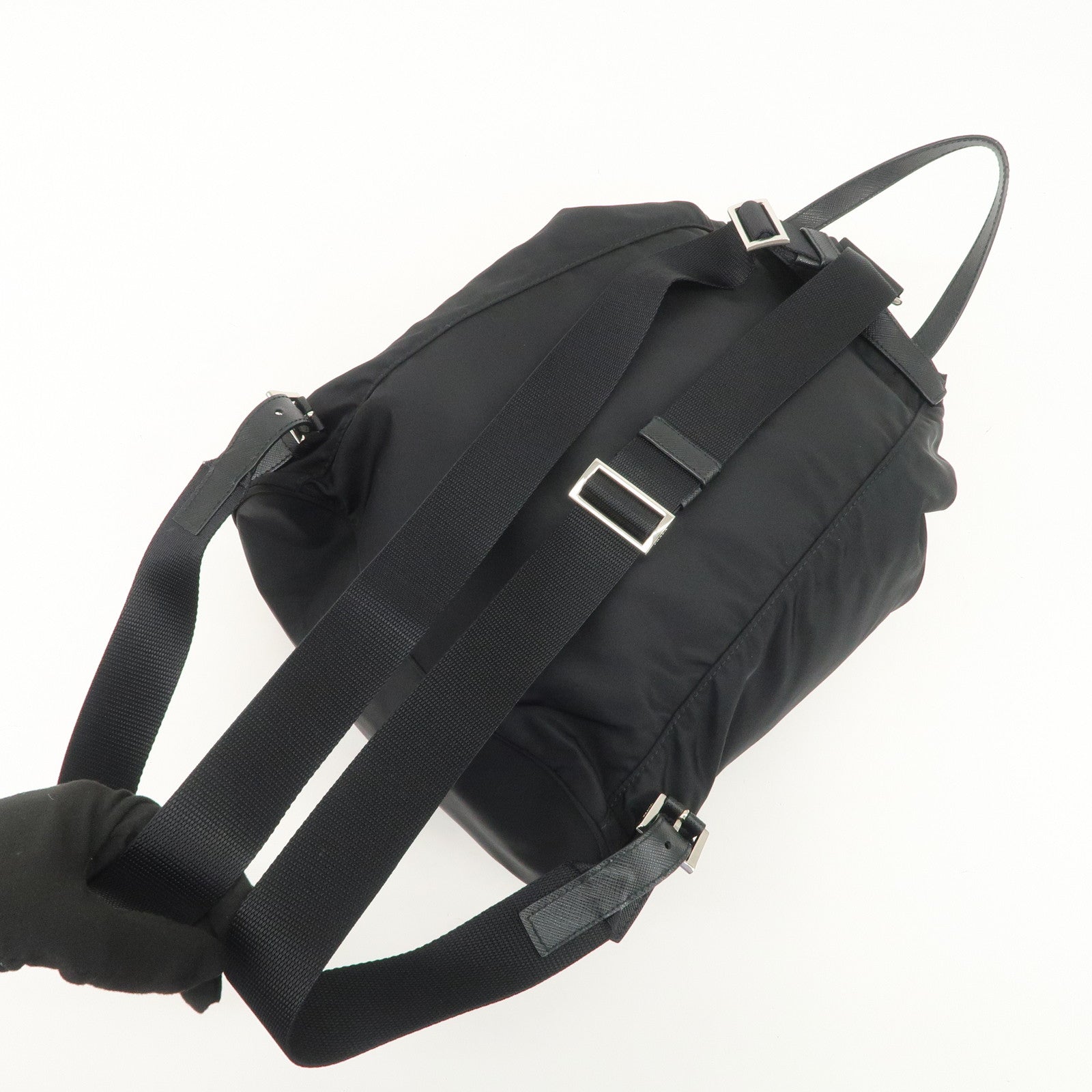 PRADA Triangle Logo Nylon Leather Backpack Rucksack Black 1BZ032