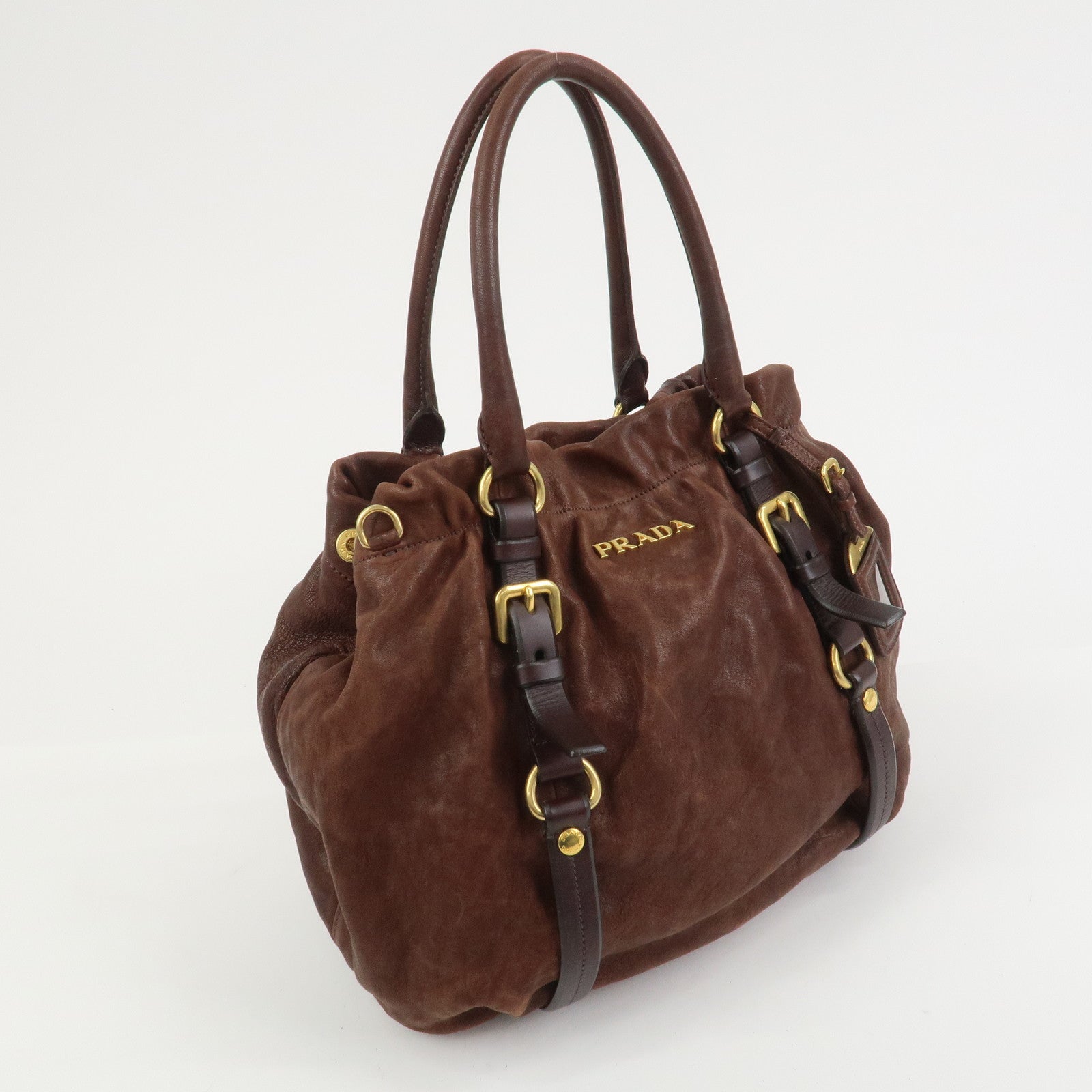 PRADA Logo Leather 2Way Bag Hand Bag Shoulder Bag Brown BN1773