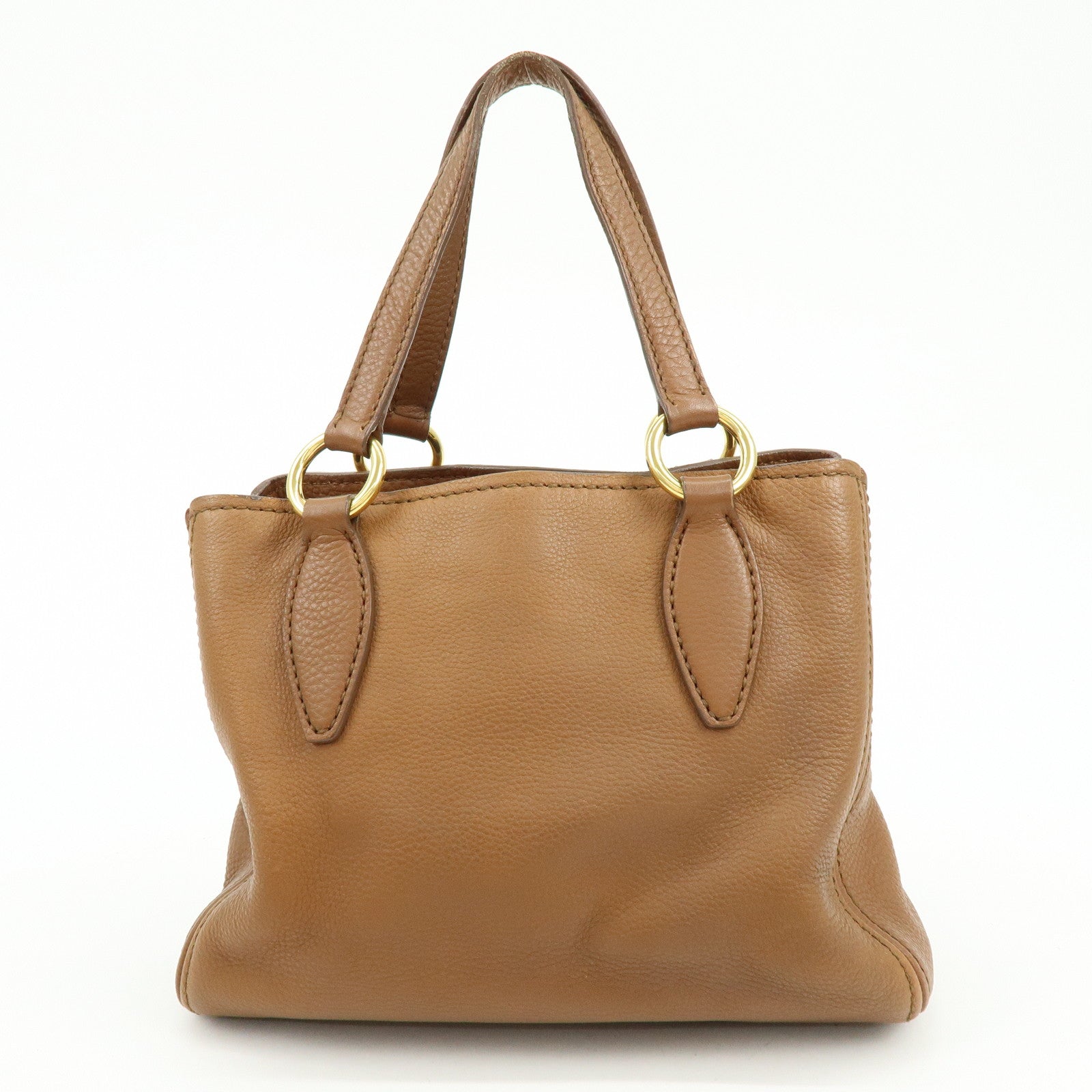 MIU MIU Leather Vitello Caribu 2Way Bag Hand Bag Brown RN0757