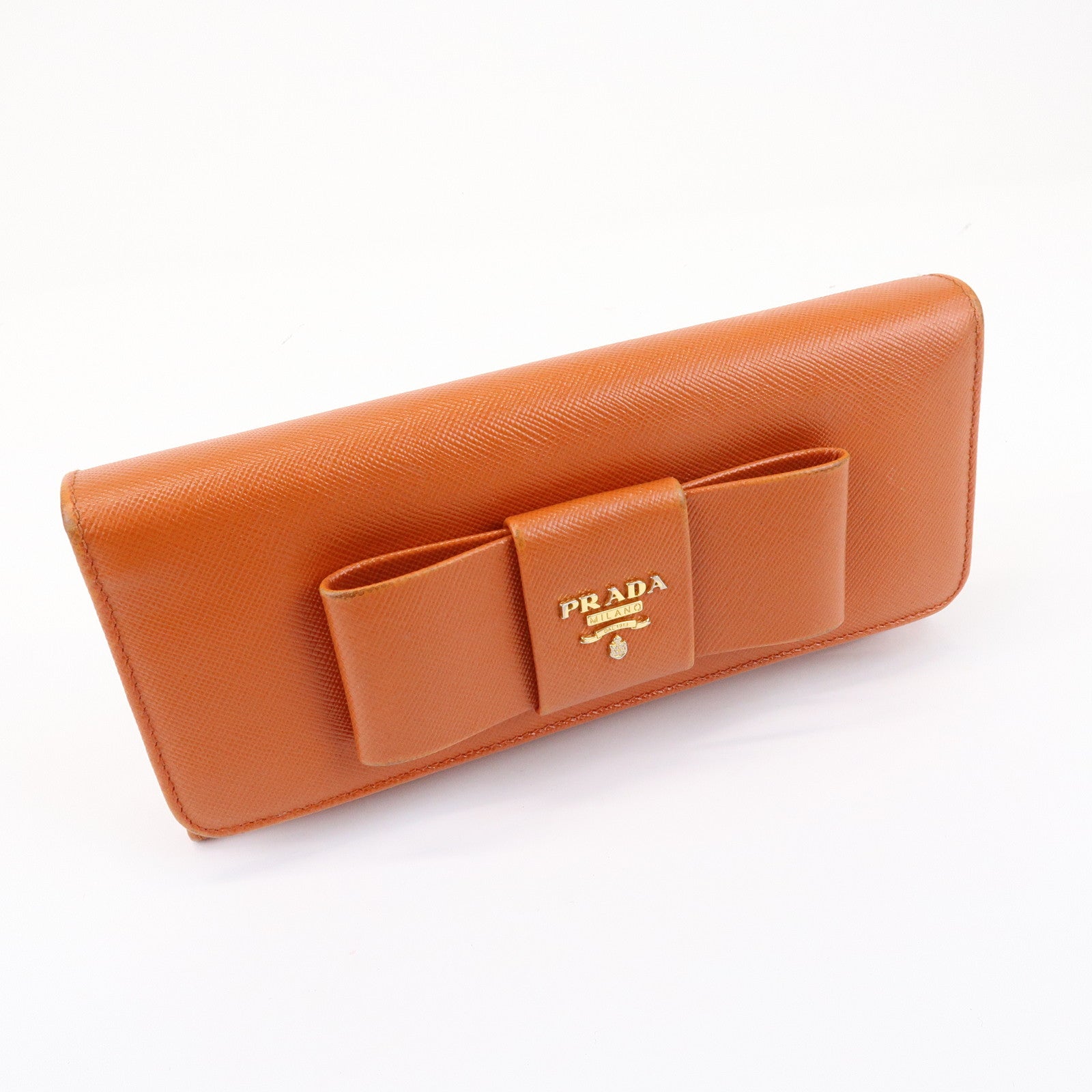 PRADA Saffiano Leather Ribbon Flap Long Wallet Orange 1M1132