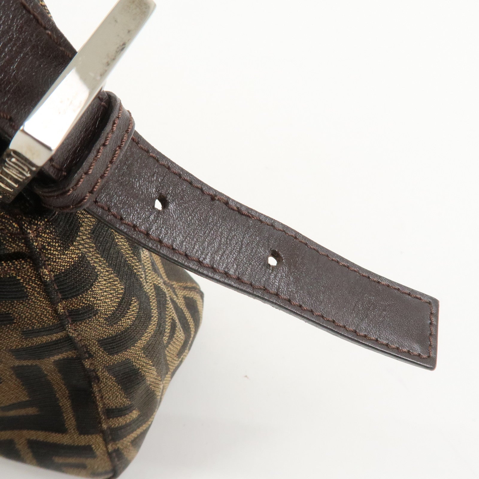 FENDI Zucca Canvas Leather Shoulder Bag Black Brown 21452656609